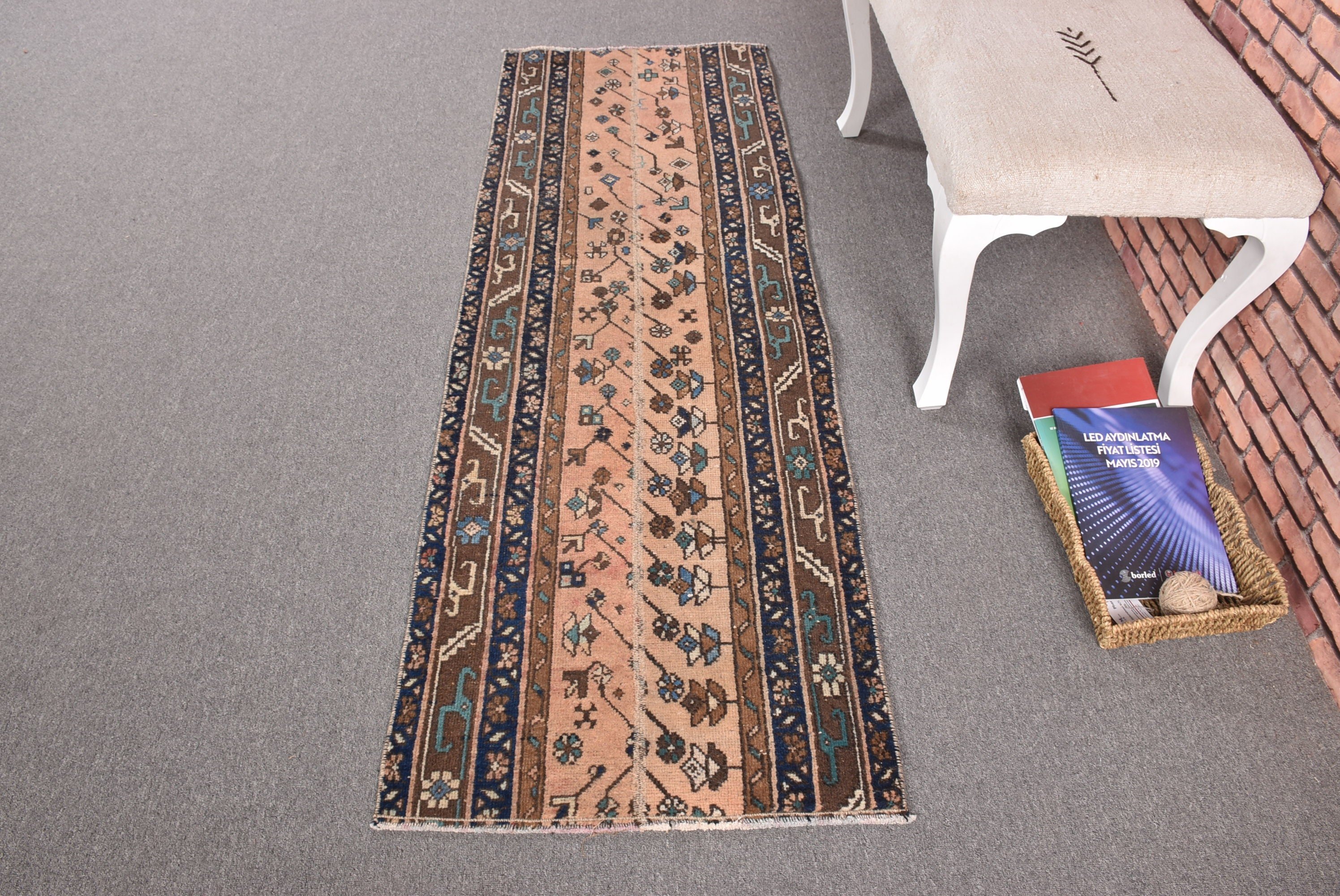 Beni Ourain Koşucu Halısı, Yün Halısı, Egzotik Halılar, Koridor Halısı, Mavi Mutfak Halıları, Türk Halıları, Havalı Halılar, Vintage Halı, 2.1x6.1 ft Runner Halısı