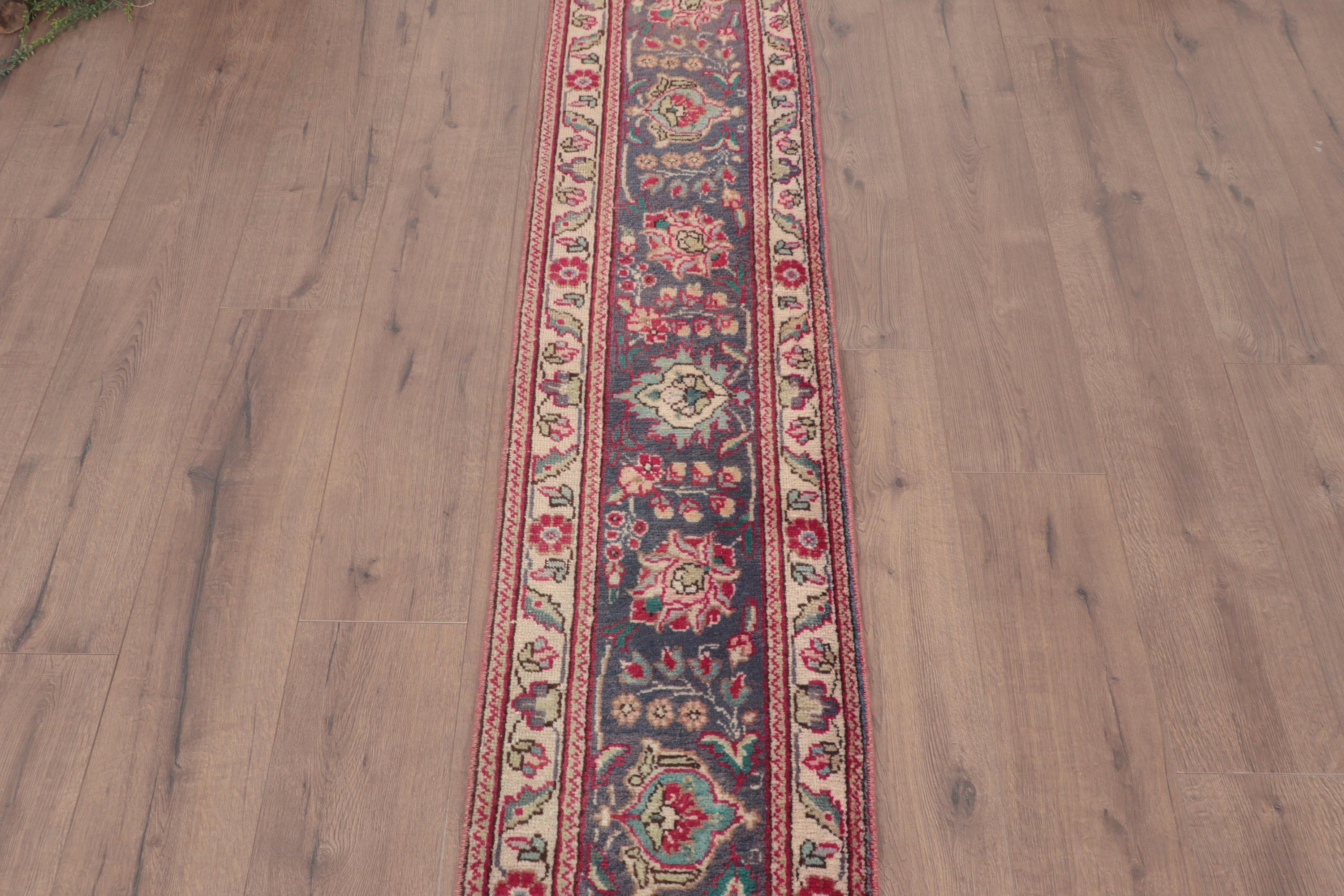 Vintage Halı, Koridor Halıları, Türk Halısı, Mutfak Halısı, Oushak Halısı, Antika Halı, Koridor Halısı, 1.3x10.5 ft Runner Halısı, Mavi Geometrik Halılar