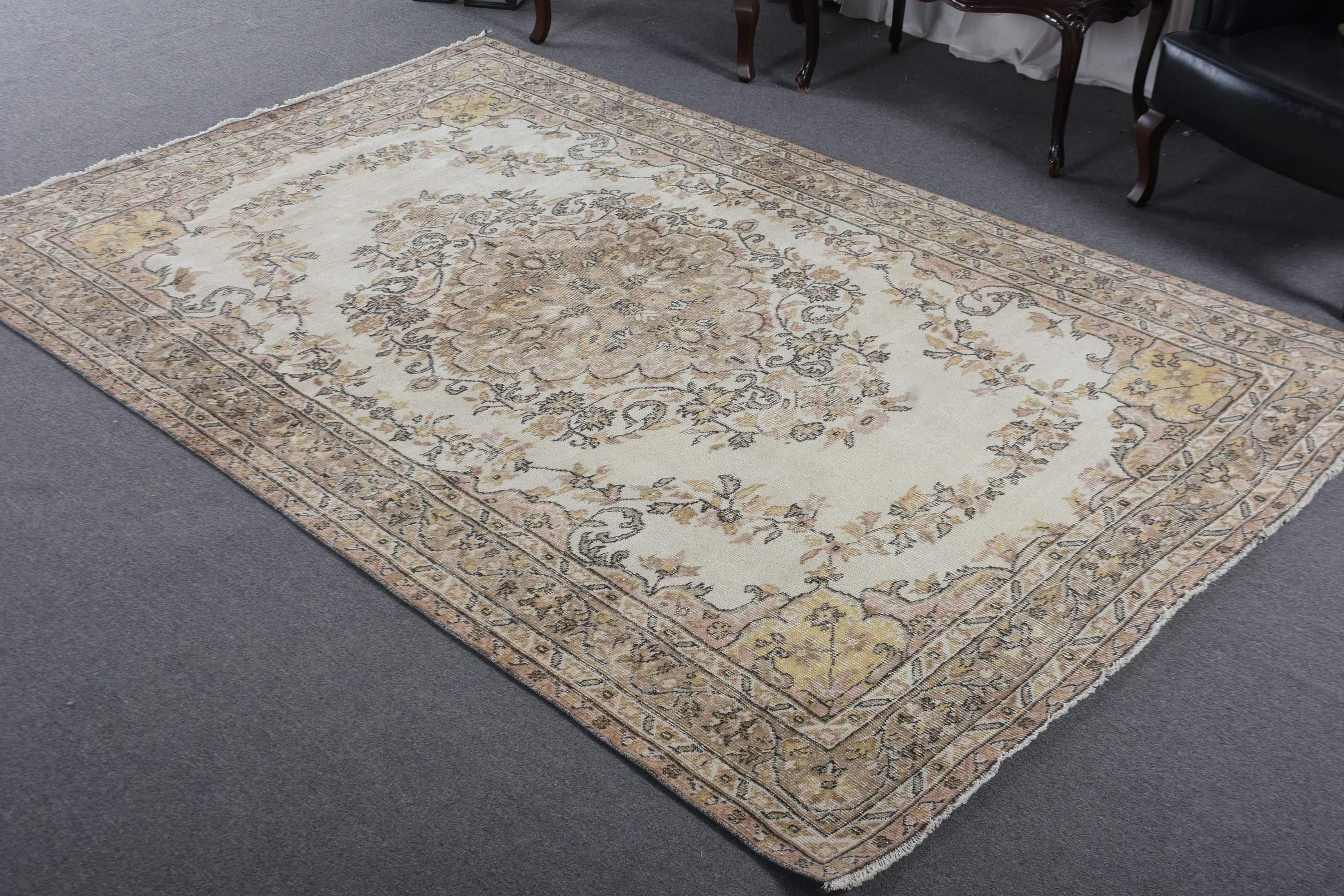 Türk Halısı, 6.2x9.3 ft Büyük Halı, Vintage Halılar, Havalı Halılar, Yemek Odası Halıları, Oturma Odası Halısı, Ofis Halısı, Kahverengi Antika Halı, Anadolu Halısı