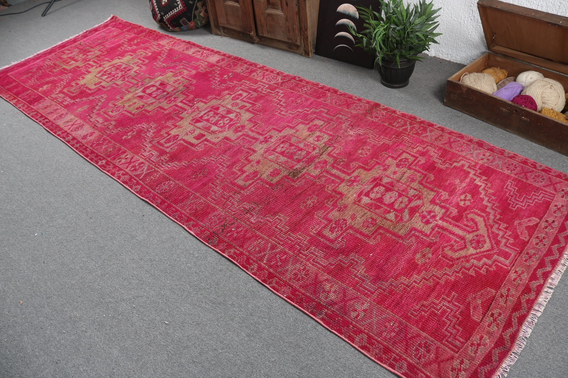 Home Decor Rug, Pink Flatweave Rug, 3.9x11.7 ft Runner Rugs, Turkish Rugs, Hallway Rug, Oriental Rugs, Beni Ourain Runner Rug, Vintage Rugs