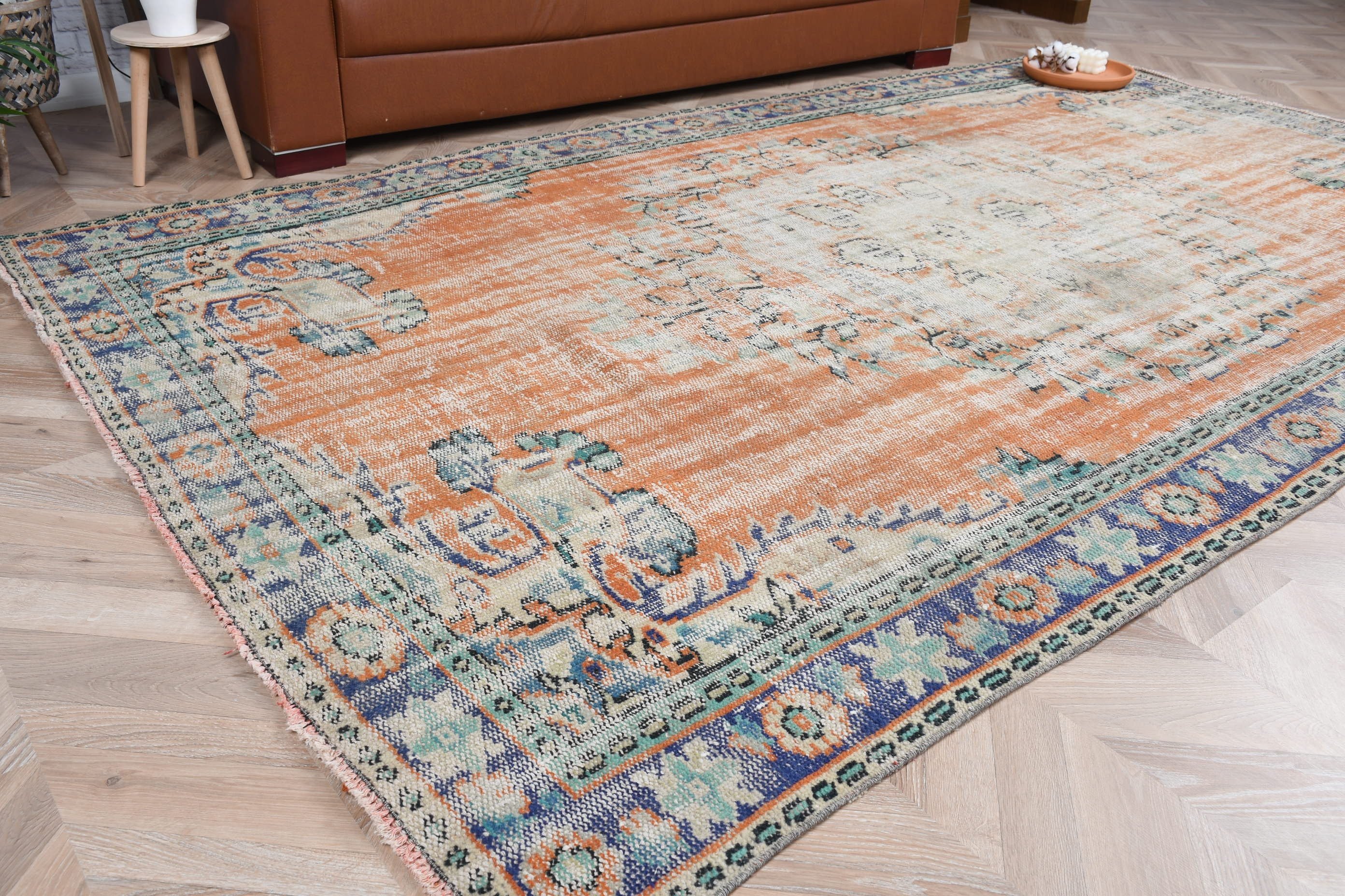 Turkish Rugs, Orange Antique Rugs, Distressed Rug, Vintage Rug, Floor Rug, Salon Rug, Bedroom Rug, 5.6x9.5 ft Large Rugs