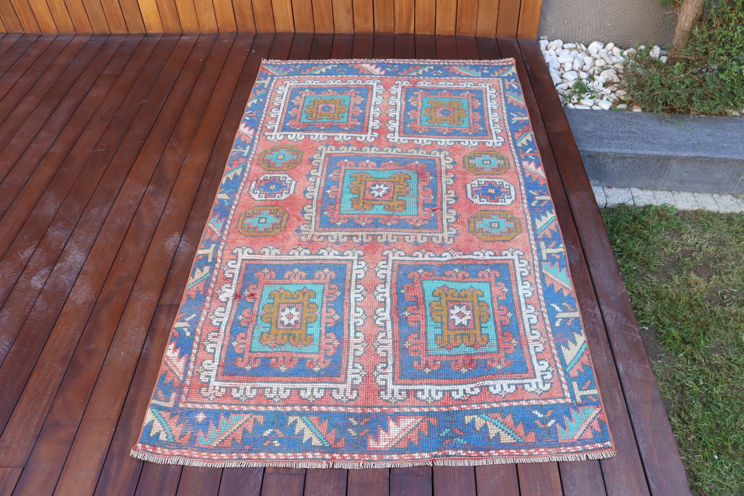 Boho Vurgulu Halılar, Vintage Halı, El Dokuma Halılar, Nötr Halı, Giriş Halısı, Kırmızı Anadolu Halıları, 3,6x5,8 ft Aksan Halıları, Türk Halıları