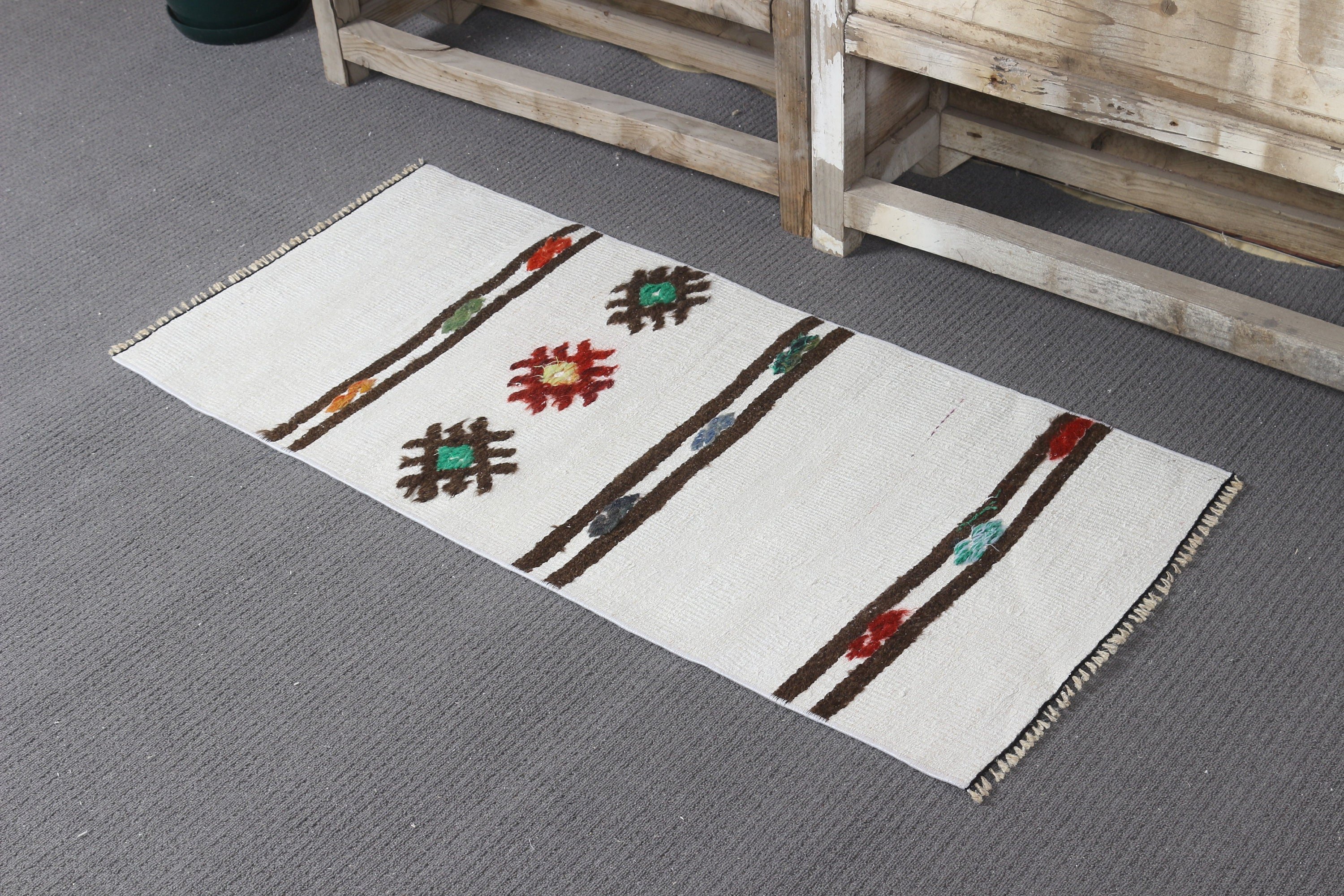 Car Mat Rug, 1.7x3.6 ft Small Rug, Turkish Rug, Nursery Rug, White Wool Rug, Vintage Rug, Antique Rug, Anatolian Rug, Rugs for Nursery