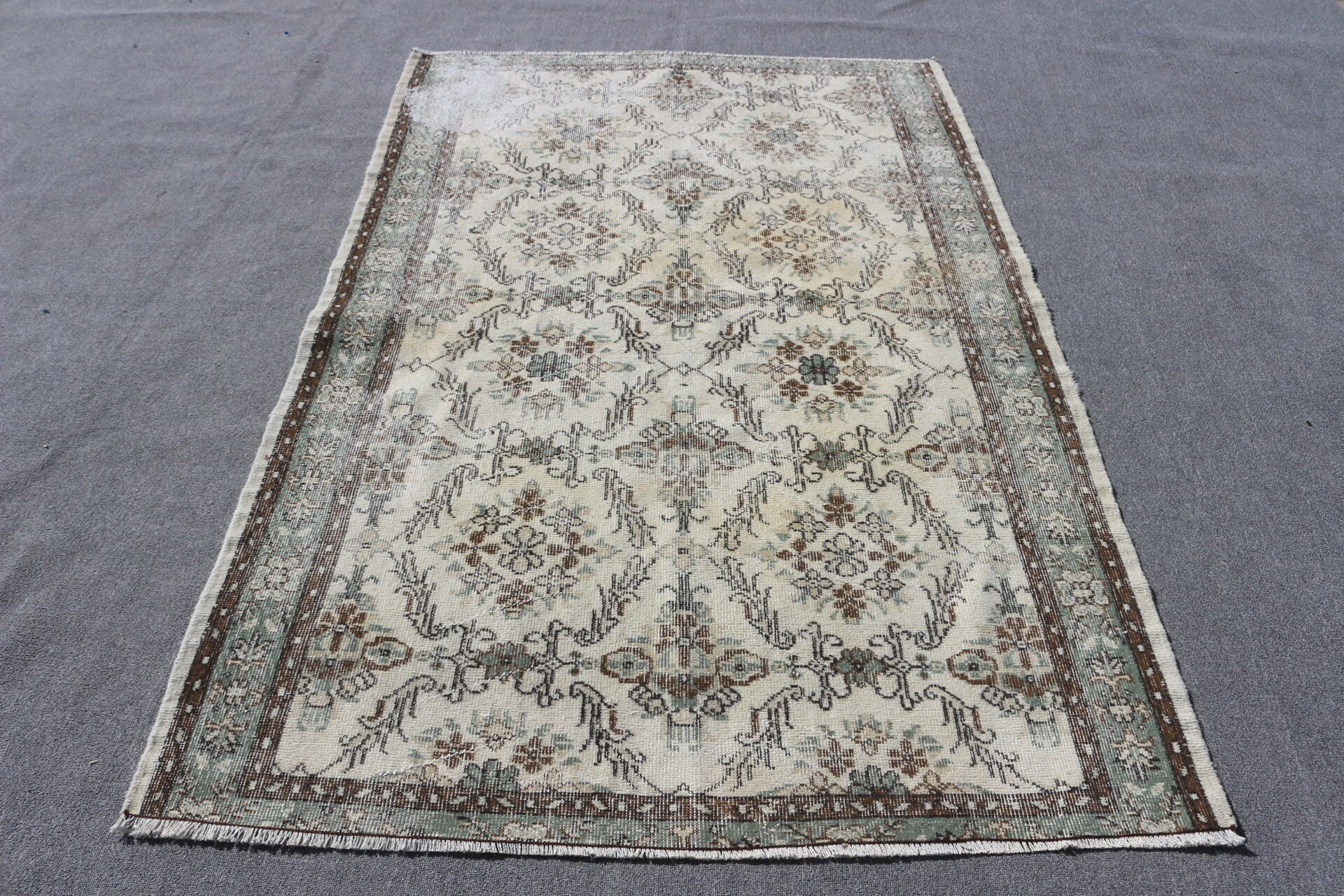 Oriental Rug, Turkish Rug, Bedroom Rugs, Dining Room Rug, 4.7x7 ft Area Rug, Kitchen Rug, Beige Floor Rug, Rugs for Floor, Vintage Rug