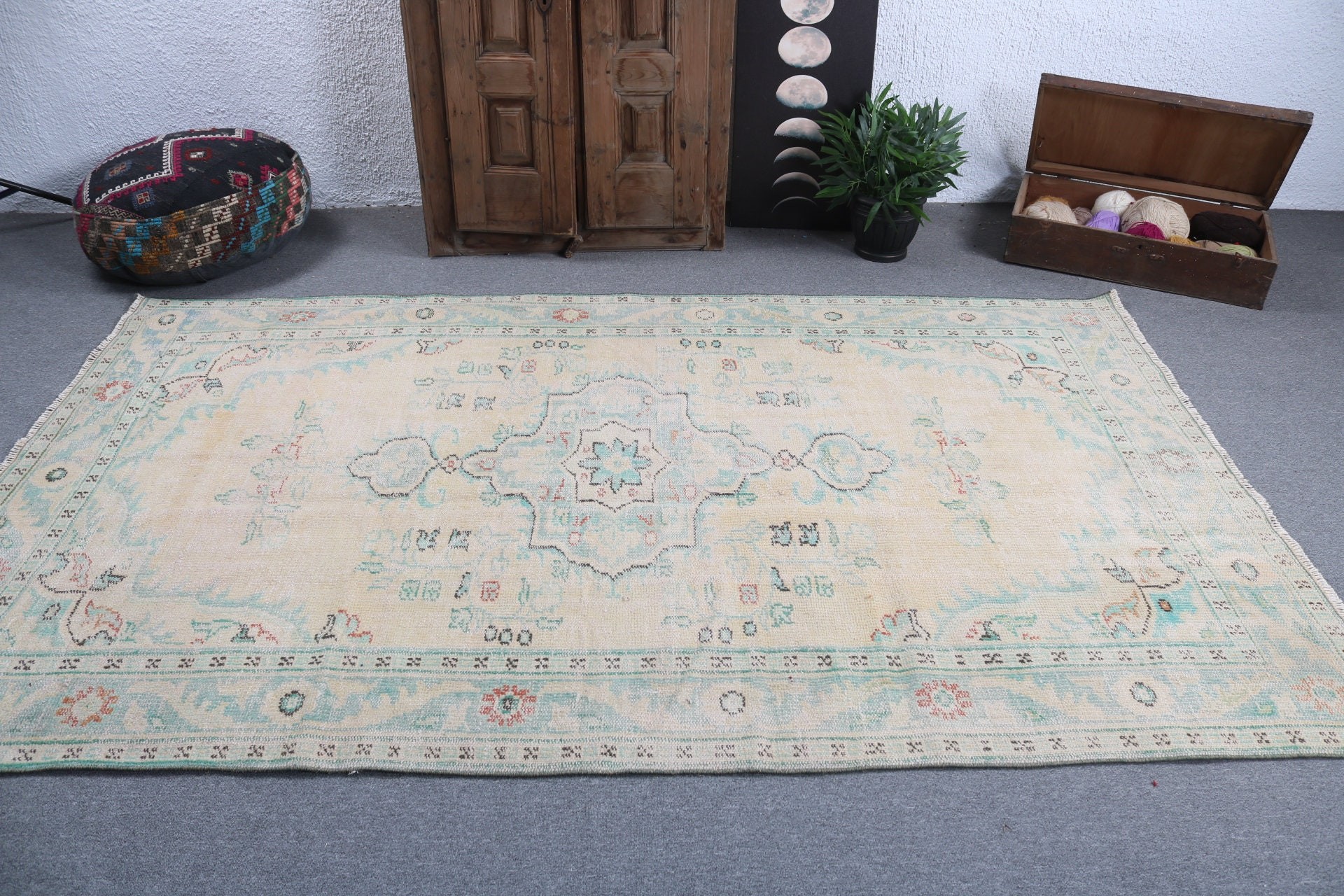 Sarı Yatak Odası Halıları, Türk Halısı, Boho Halısı, Vintage Halılar, Modern Halı, Yemek Odası Halıları, Tribal Halı, Oturma Odası Halıları, 5.3x8.8 ft Büyük Halılar