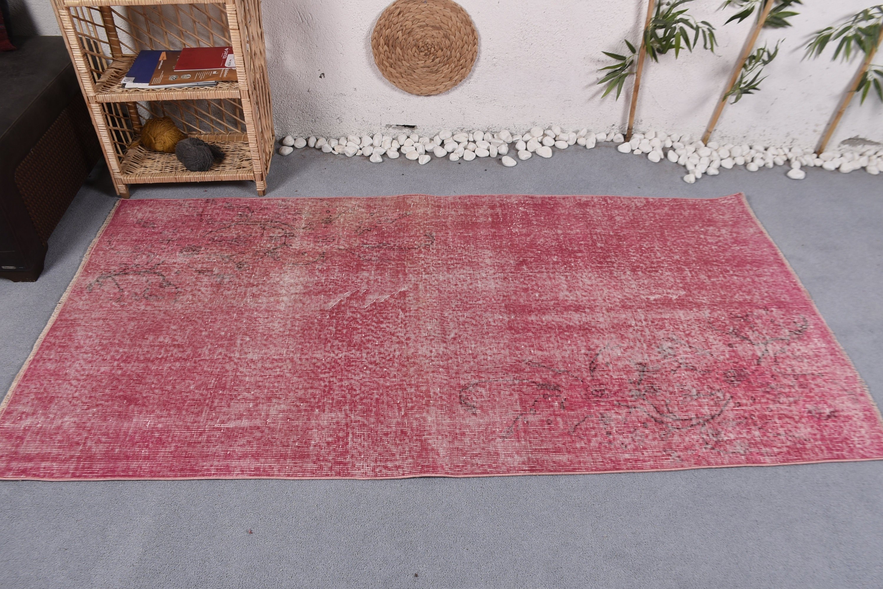 Turkish Rugs, Oriental Rug, Vintage Rugs, Rugs for Indoor, 3.6x7 ft Area Rug, Floor Rug, Pink Cool Rug, Nursery Rugs