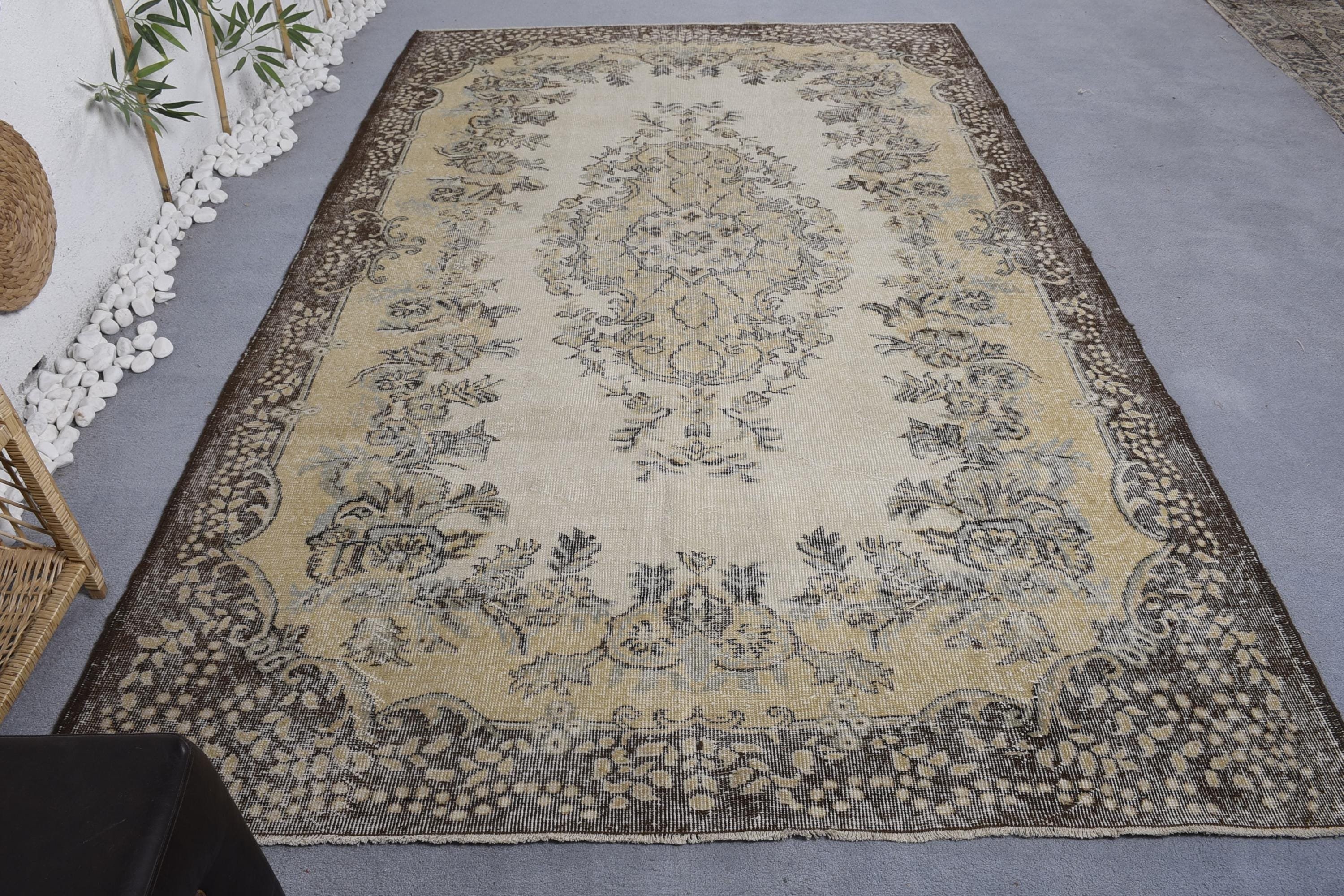 Modern Rug, Handmade Rug, Turkish Rugs, Beige Floor Rugs, Neutral Rugs, Vintage Rug, 6.2x9.7 ft Large Rugs, Dining Room Rugs, Salon Rugs