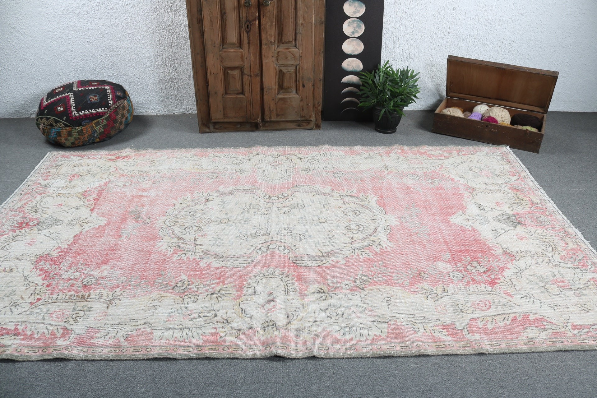 Large Oushak Rugs, Oriental Rug, Aztec Rug, Turkish Rugs, Large Boho Rug, Red Luxury Rugs, Neutral Rug, Vintage Rugs, 5.8x9.9 ft Large Rugs