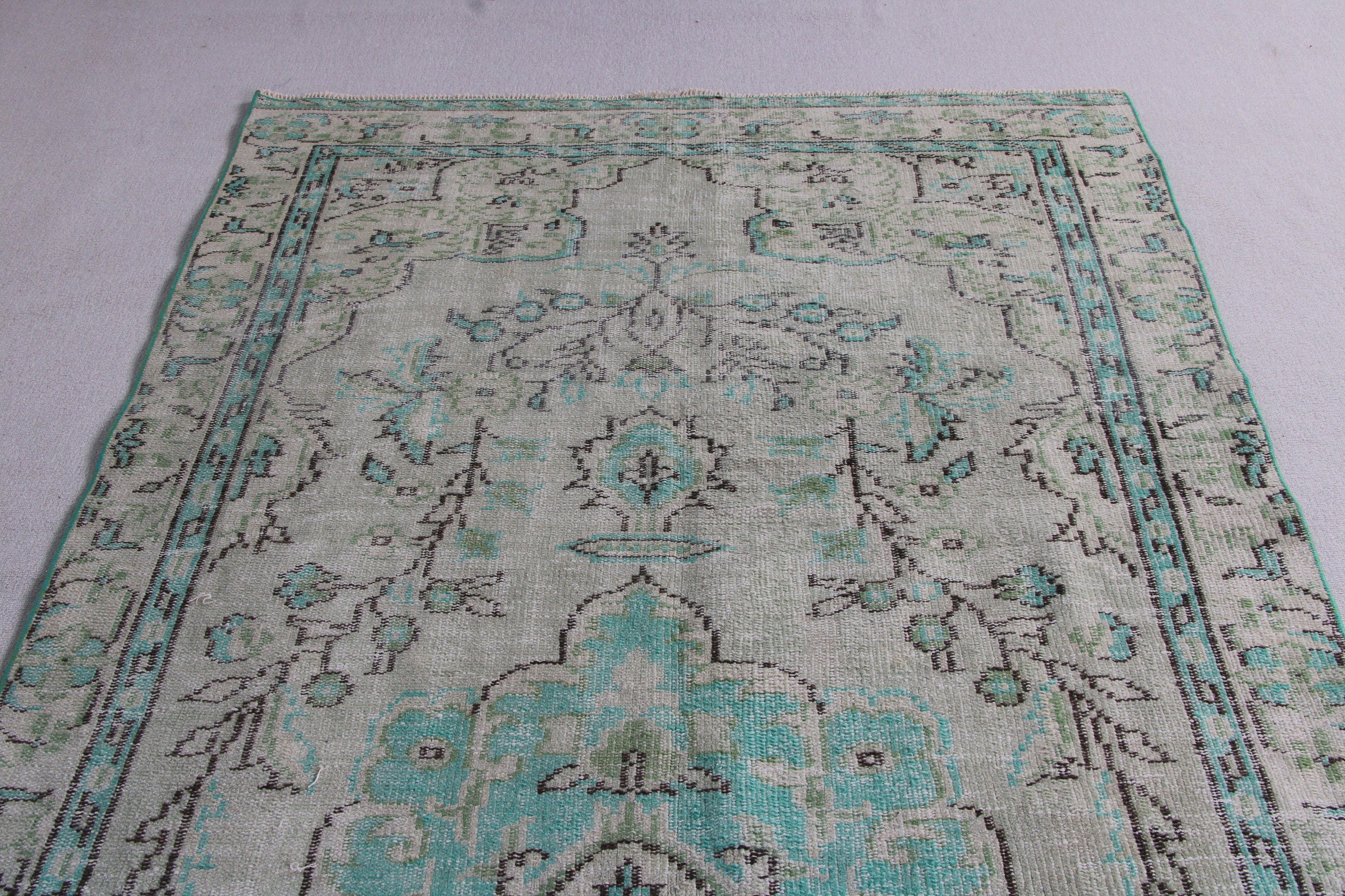 Oturma Odası Halıları, Yeşil Mutfak Halıları, Türk Halısı, Büyük Oushak Halısı, 4,8x9,5 ft Büyük Halı, Anadolu Halıları, Vintage Halı, Geometrik Halı