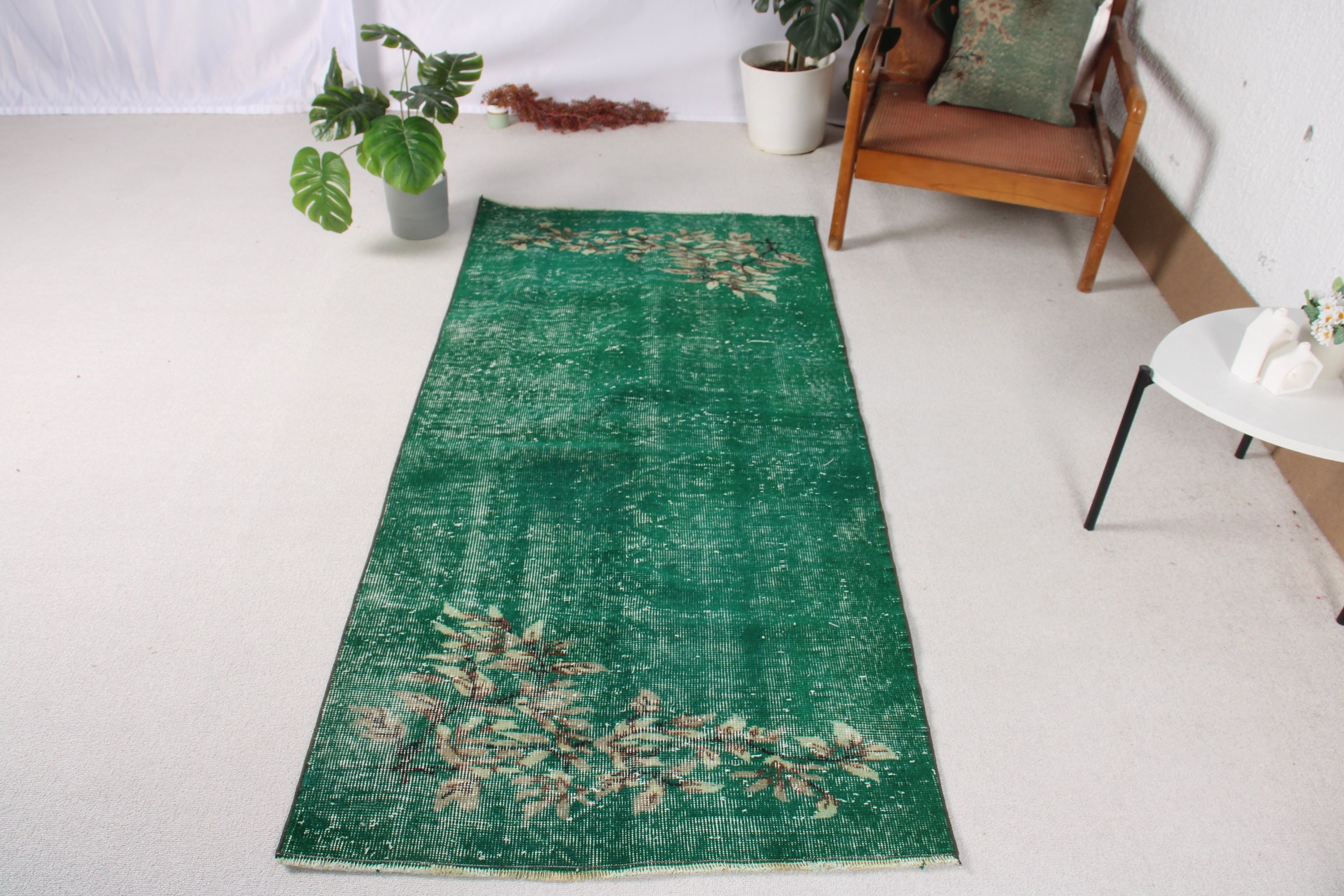 Giriş Halısı, Ev Dekorasyonu Halıları, 3x6,3 ft Aksan Halısı, Dekoratif Halı, Modern Halılar, Vintage Halılar, Türk Halıları, Yeşil Anadolu Halısı, El Yapımı Halı