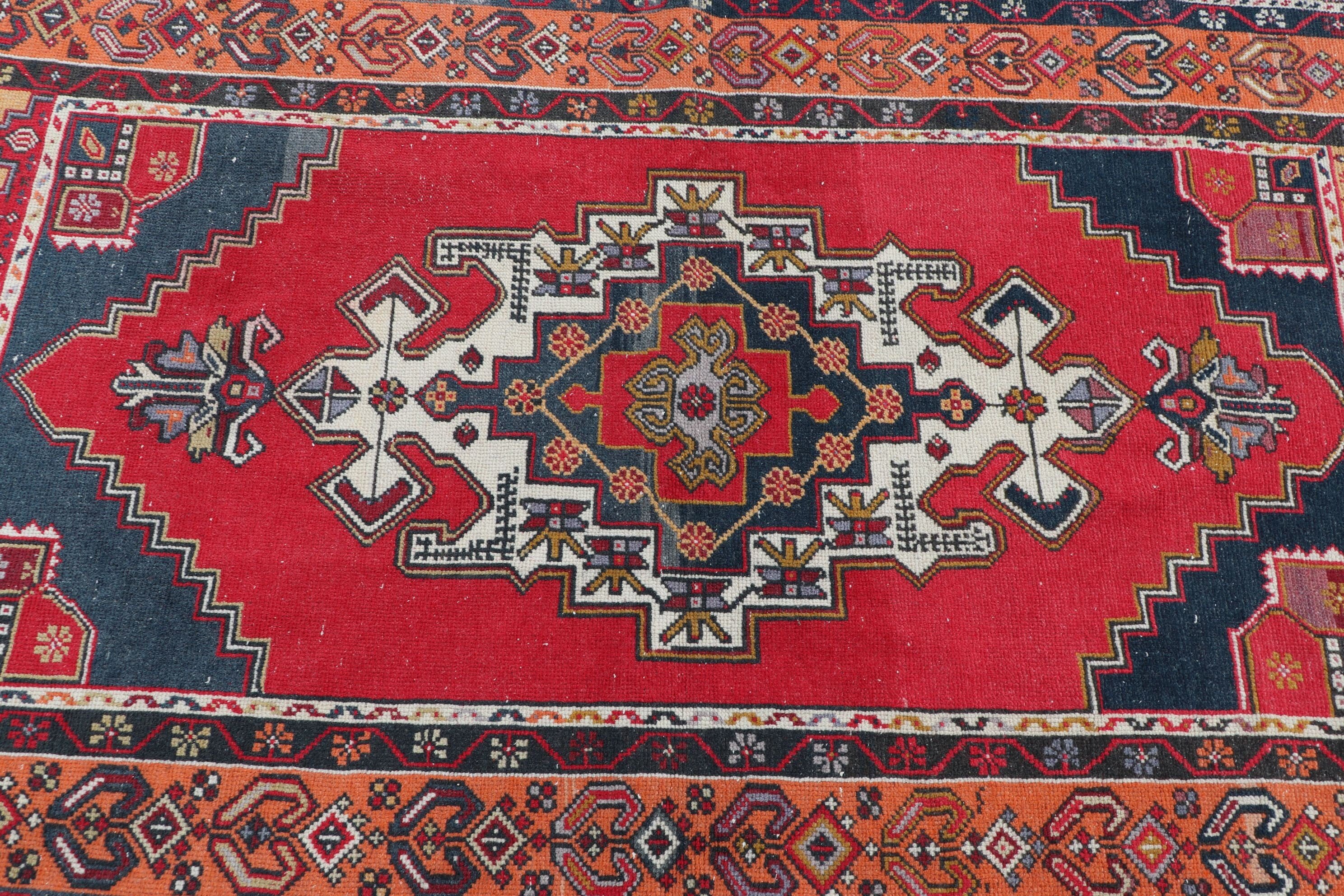 Red Floor Rug, Oushak Rug, Rugs for Kitchen, Turkish Rug, Vintage Rugs, Moroccan Rug, 4x7.3 ft Area Rugs, Indoor Rugs, Living Room Rug