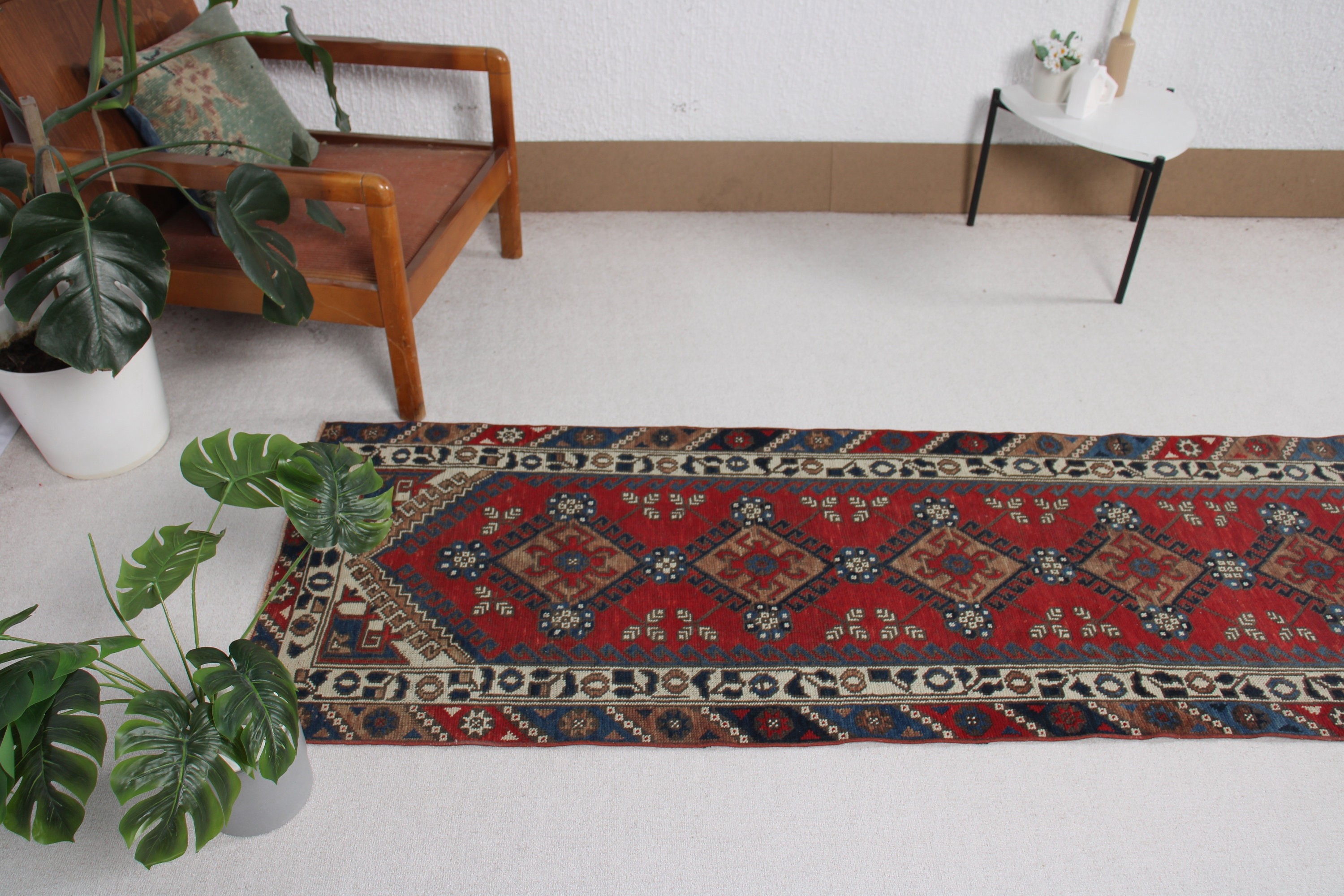 Mutfak Halıları, Türk Halısı, Kırmızı Lüks Halı, 2,4x8,7 ft Runner Halısı, Vintage Runner Halısı, Vintage Halı, Fas Halısı, Oryantal Halılar