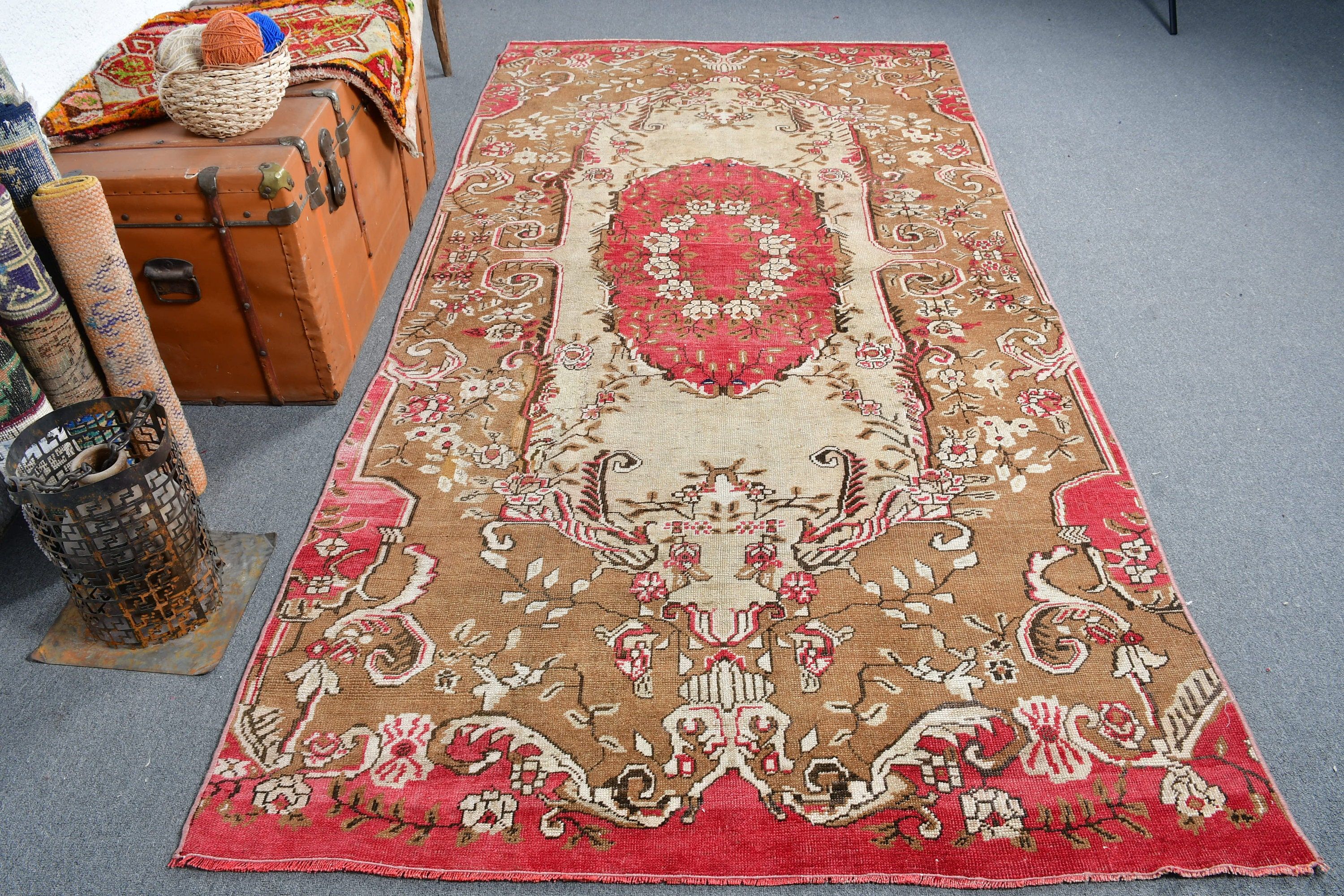 Antika Halılar, Kahverengi Anadolu Halısı, Salon Halıları, 4,8x9,4 ft Büyük Halılar, Oushak Halısı, Türk Halısı, Yemek Odası Halısı, Boho Halısı, Vintage Halılar