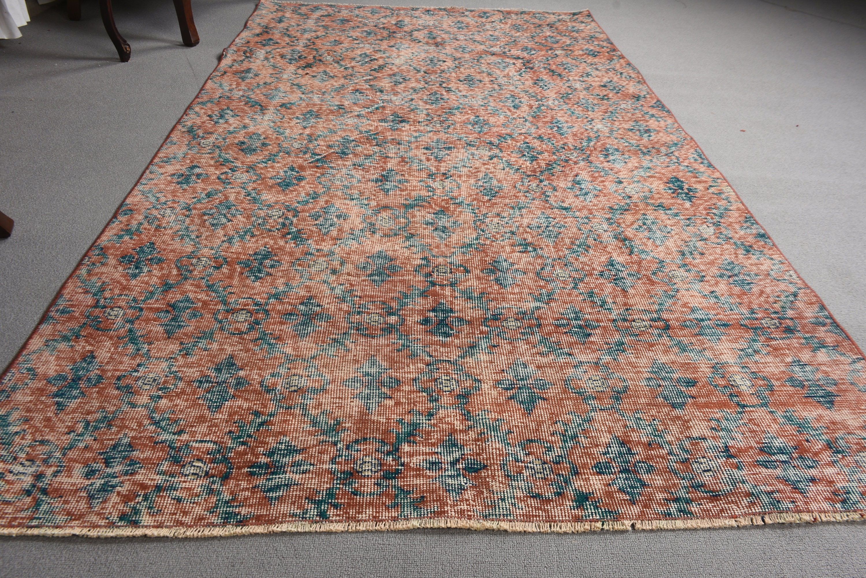 Turuncu Anadolu Halısı, Yatak Odası Halısı, Vintage Halılar, Türk Halısı, Çocuk Halısı, 4.4x7.7 ft Alan Halısı, Vintage Alan Halıları, El Dokuma Halılar