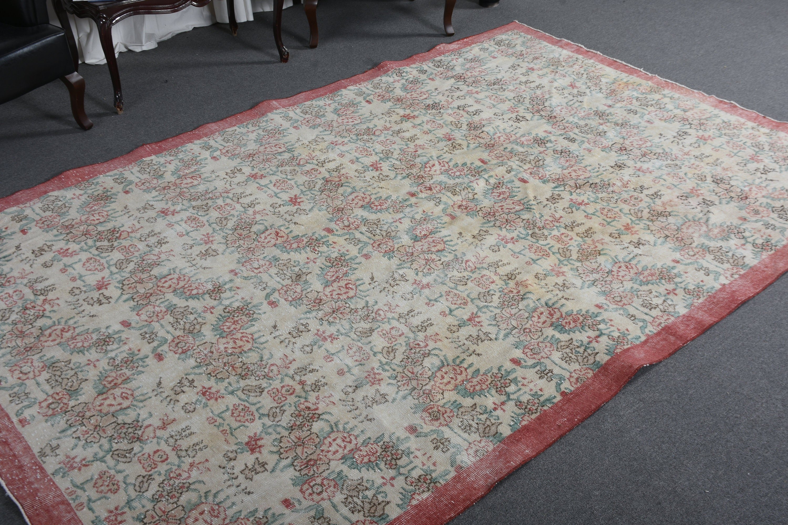 Red Oriental Rug, Floor Rug, Moroccan Rugs, Rugs for Salon, Salon Rug, 7x10.2 ft Oversize Rug, Vintage Rugs, Turkish Rug, Dining Room Rugs