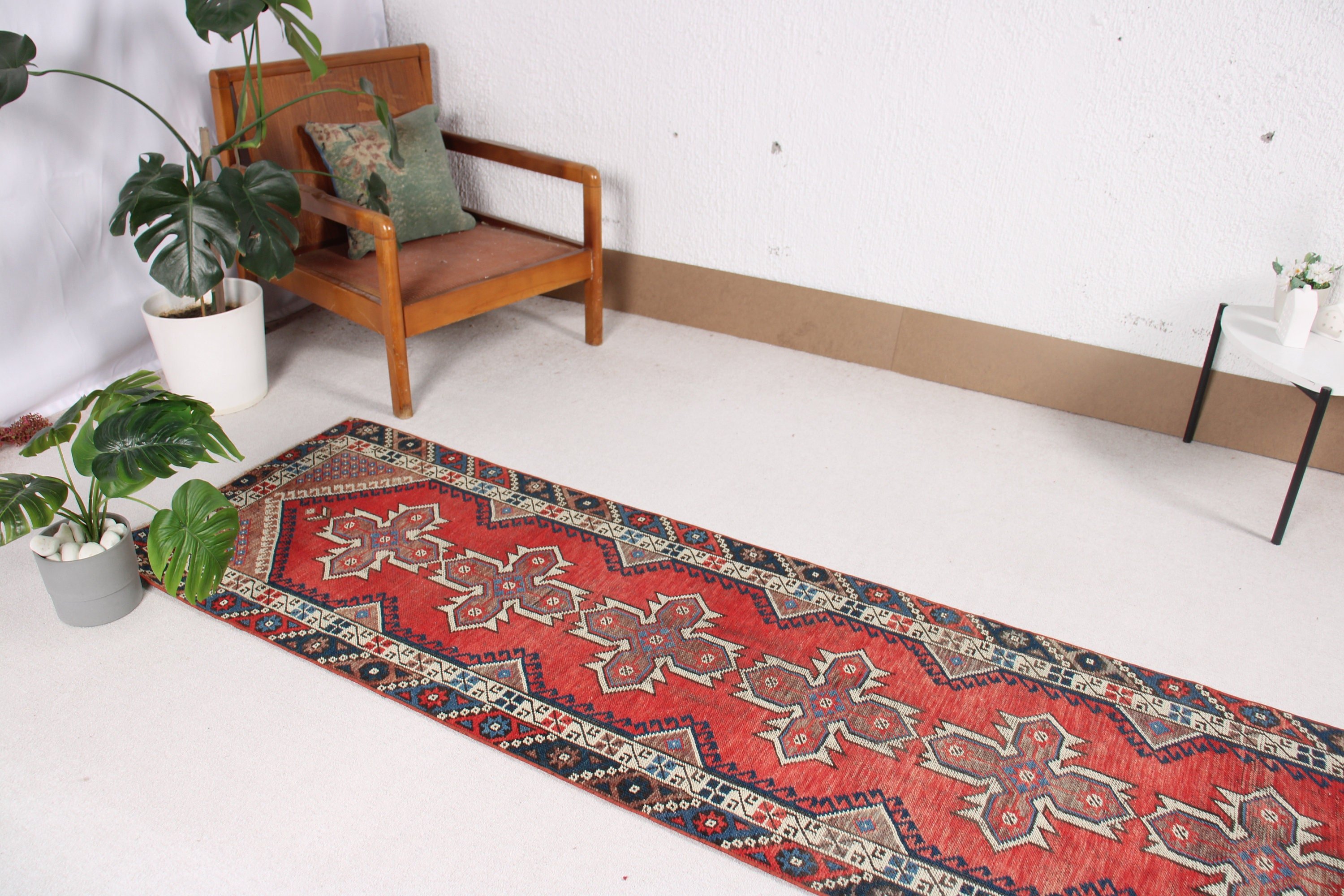 Wool Rug, Beni Ourain Runner Rug, Red Statement Rug, Floor Rugs, 2.4x8.4 ft Runner Rugs, Corridor Rugs, Turkish Rug, Vintage Rug, Aztec Rug