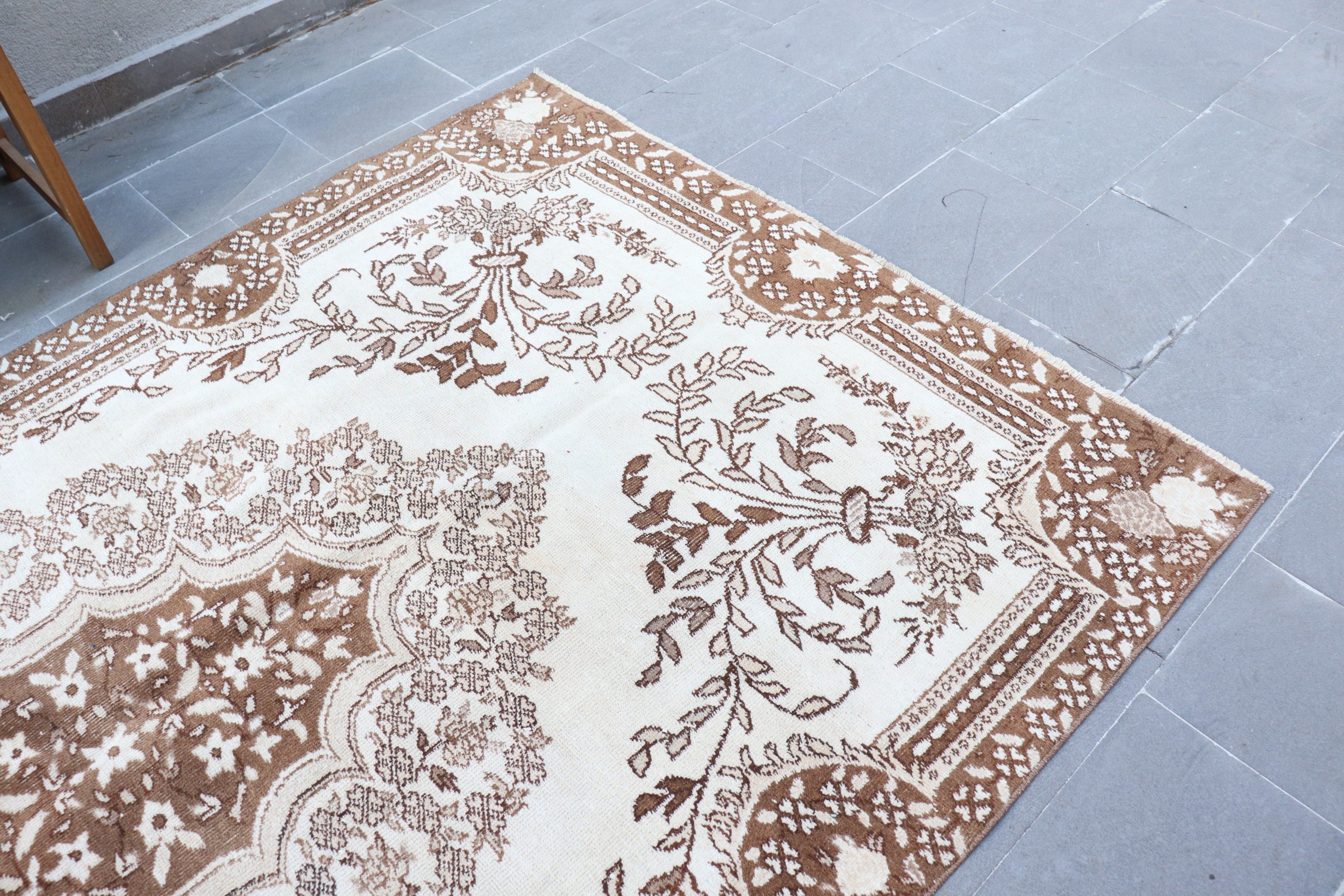 Living Room Rug, White  5.7x9.4 ft Large Rugs, Salon Rug, Abstract Rugs, Oushak Rug, Antique Rug, Vintage Rug, Turkish Rug