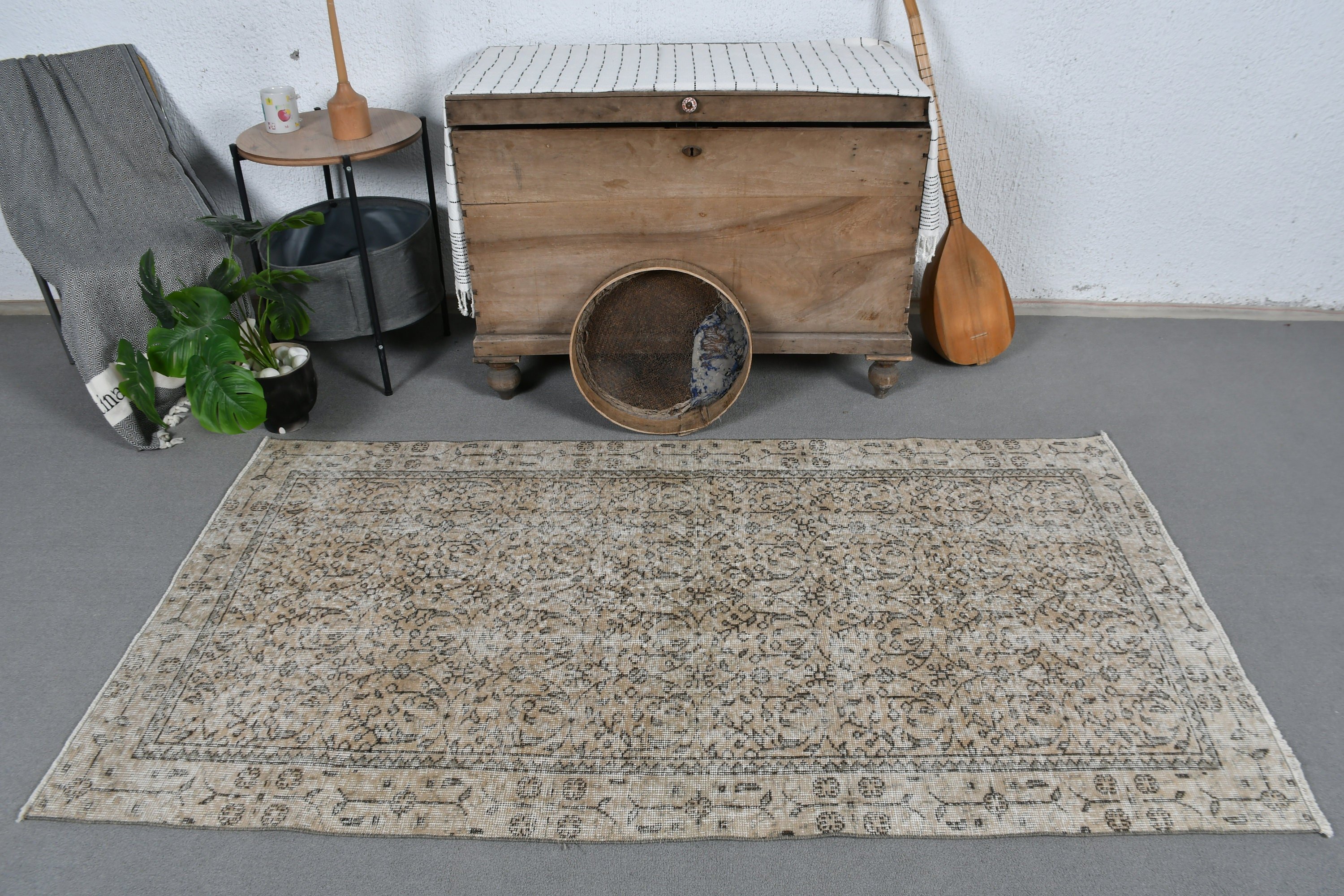 Yatak Odası Halıları, Eskitilmiş Halı, 3.5x6.5 ft Vurgulu Halı, Bej Ev Dekorasyonu Halıları, Mutfak Halısı, Ev Dekor Halısı, Yün Halısı, Türk Halısı, Vintage Halı