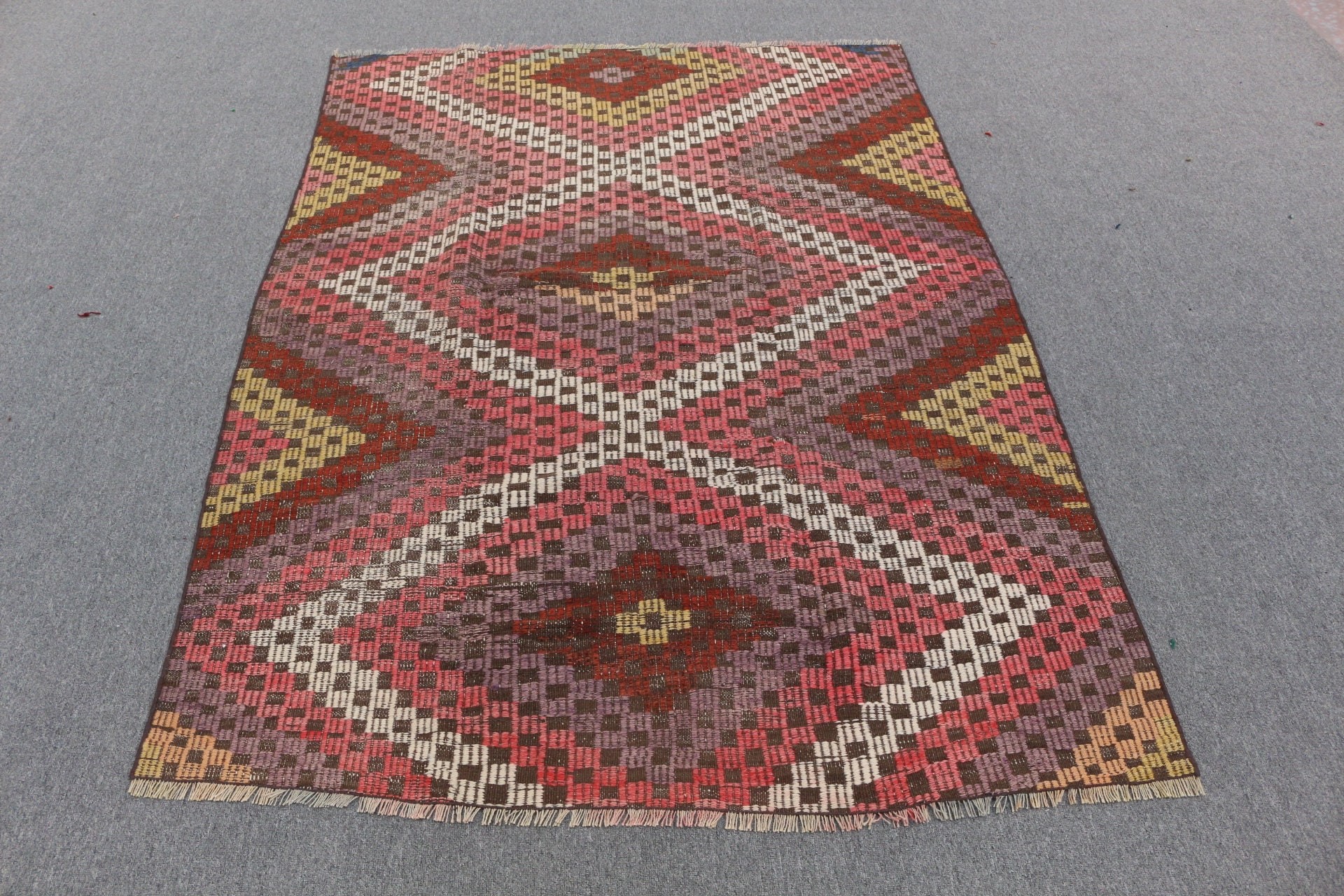 Yün Halılar, Türk Halıları, Çocuk Odası Halıları, Kilim, 4,4x6,3 ft Alan Halıları, Sessiz Halılar, Vintage Halı, Çocuk Odası Halısı, Ev Dekorasyonu Halısı, Kırmızı Soğuk Halı