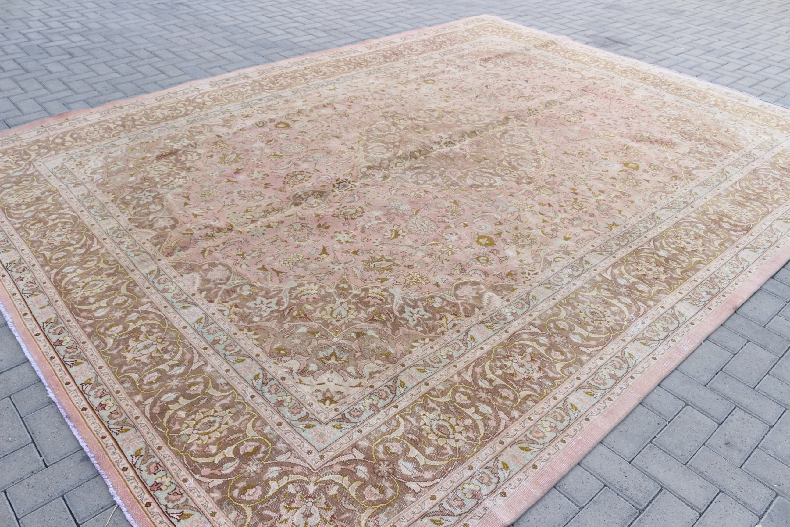Pink Oriental Rugs, Turkish Rugs, Antique Rug, Vintage Rug, Dining Room Rug, 9.5x12.8 ft Oversize Rug, Boho Rug, Bedroom Rugs, Saloon Rugs