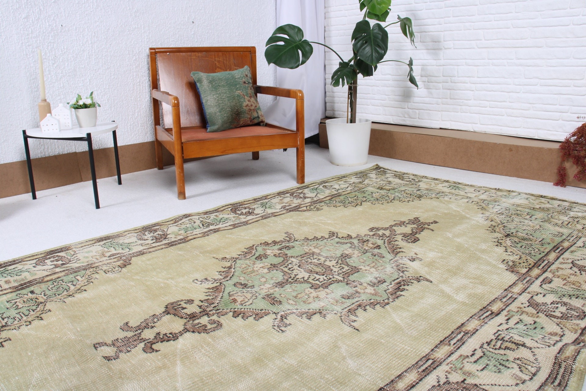 Büyük Boho Halı, Ev Dekor Halısı, 5.3x8.4 ft Büyük Halı, Türk Halısı, Dekoratif Halılar, Yeşil Antika Halı, Yatak Odası Halıları, Havalı Halılar, Vintage Halı