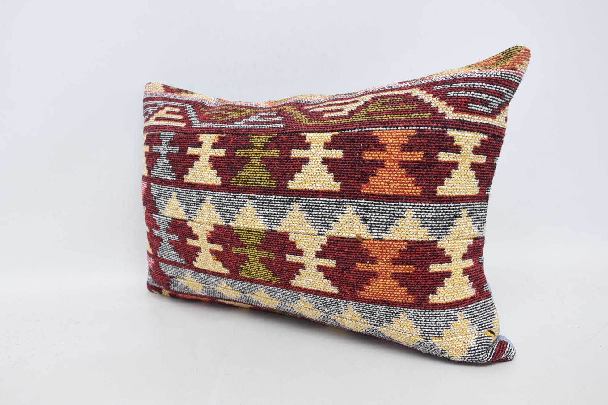Turkish Pillow, Throw Kilim Pillow, Vintage Kilim Throw Pillow, 16"x24" Red Cushion, Christmas Pillow Sham, Handmade Cushion