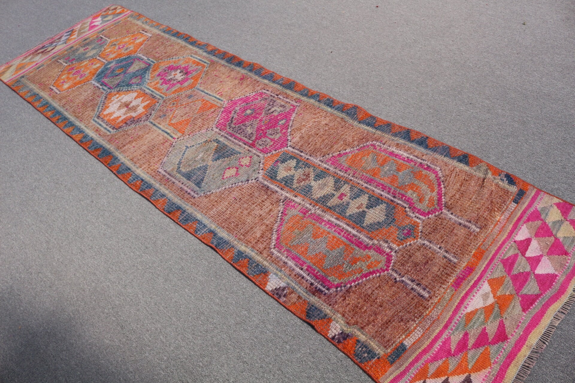 2.8x9.3 ft Runner Rug, Oushak Rug, Floor Rugs, Brown Wool Rugs, Art Rug, Cute Rugs, Hallway Rug, Rugs for Runner, Turkish Rug, Vintage Rug