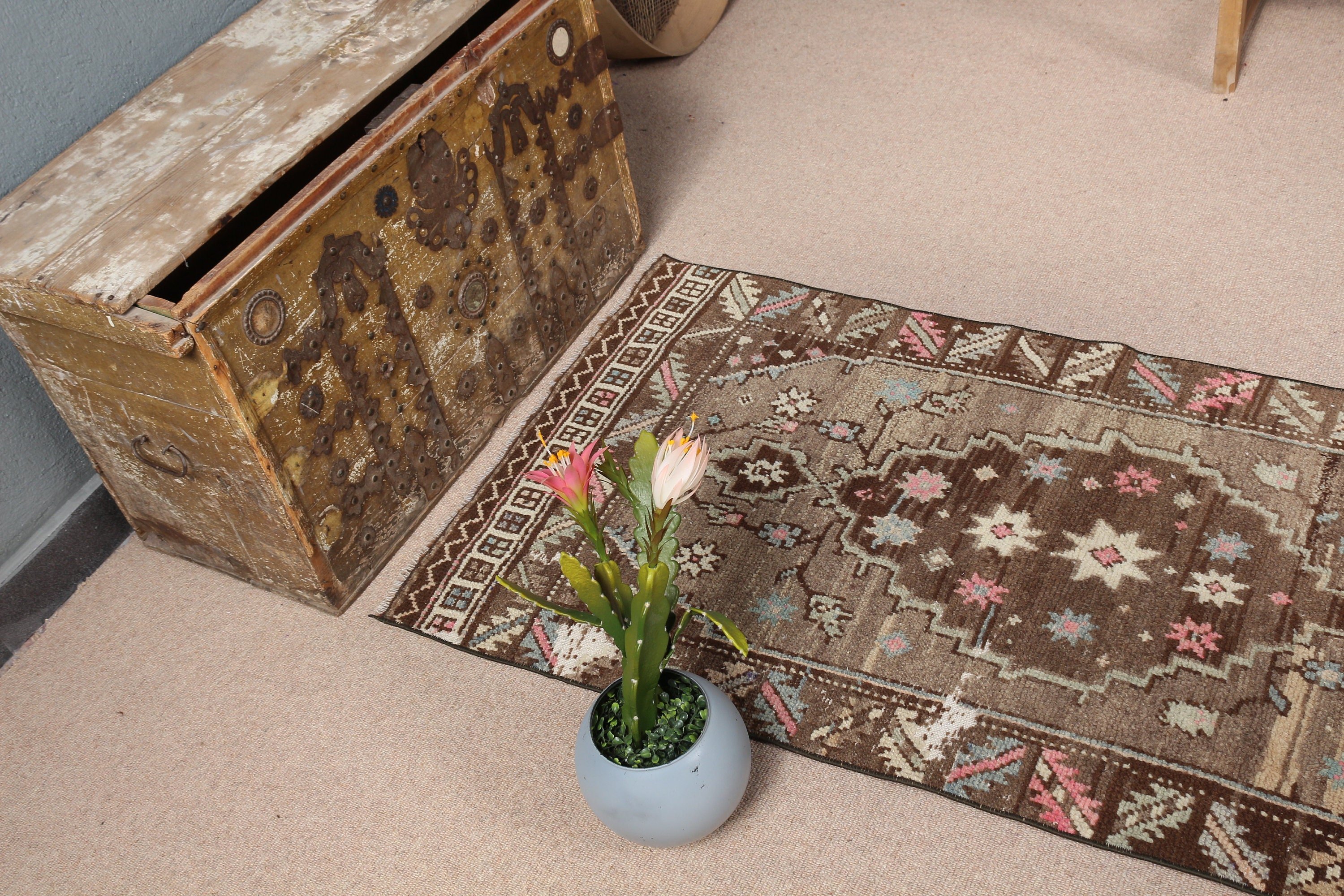 2.4x5.2 ft Small Rug, Bedroom Rug, Car Mat Rug, Brown Anatolian Rugs, Anatolian Rug, Vintage Rugs, Flatweave Rug, Antique Rug, Turkish Rug