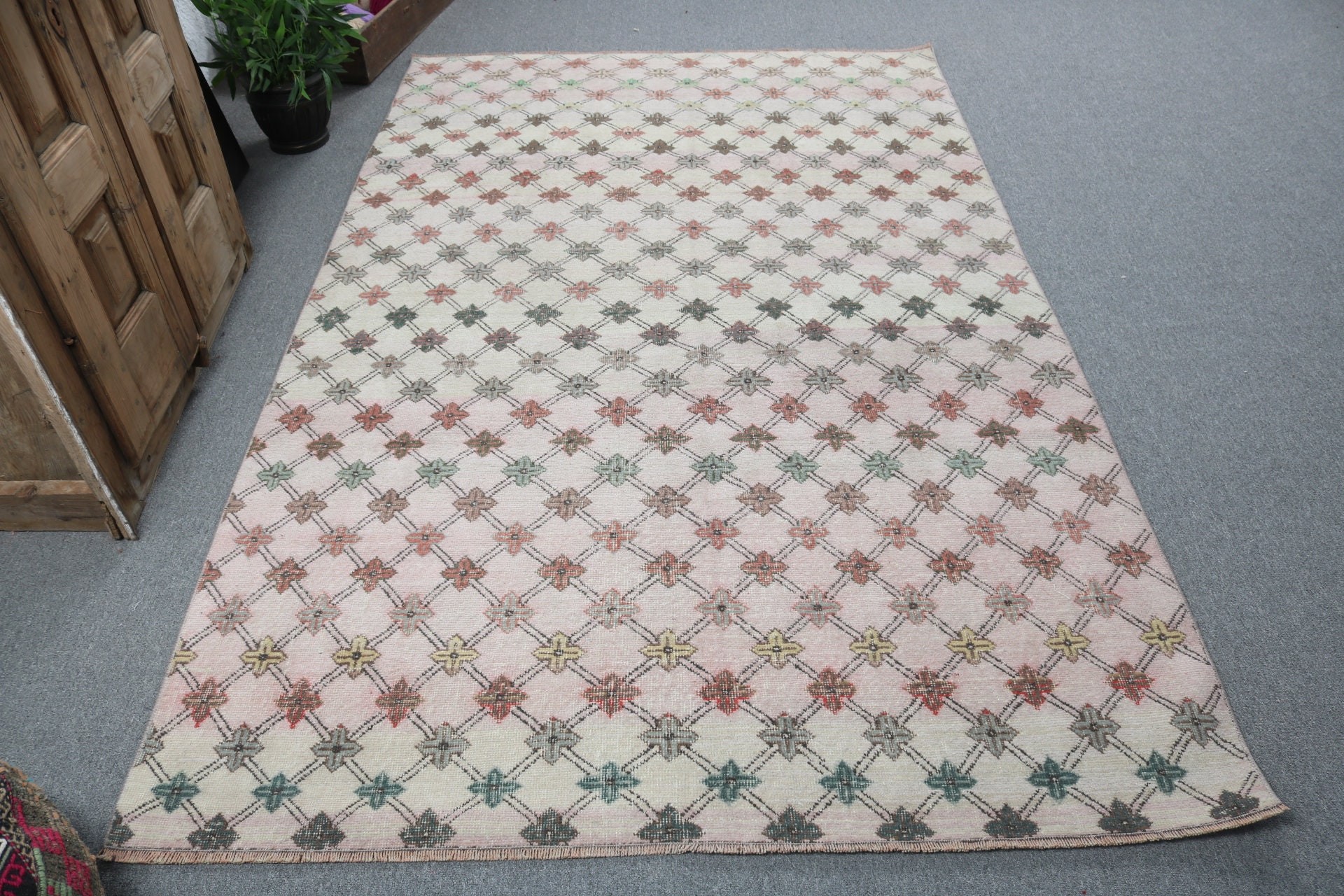 Boho Halı, Salon Halıları, Türk Halıları, 5.1x8.1 ft Büyük Halı, Mutfak Halıları, Anadolu Halıları, Oturma Odası Halıları, Vintage Halı, Bej Düz Dokuma Halılar