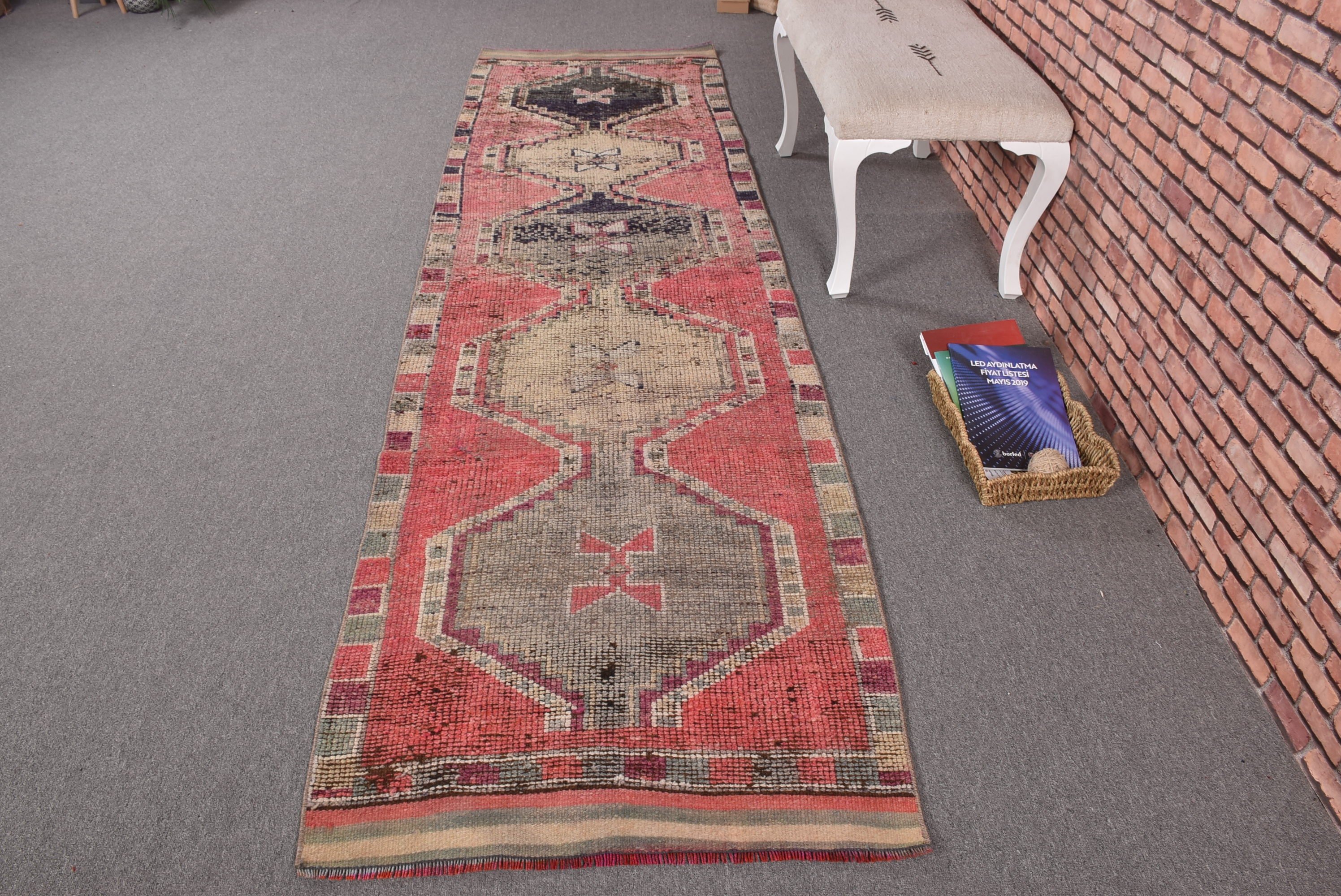 Red Anatolian Rug, Vintage Rugs, Hallway Rugs, Turkish Rug, Tribal Rug, Corridor Rugs, Oriental Rug, 2.8x10.4 ft Runner Rugs, Statement Rug