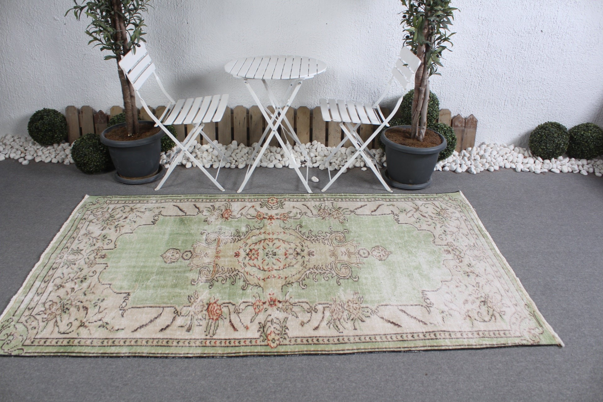 Pale Rug, Antique Rugs, Oushak Rug, Vintage Rug, Green Bedroom Rug, Nursery Rug, Dining Room Rug, Turkish Rugs, 4.4x7.4 ft Area Rug