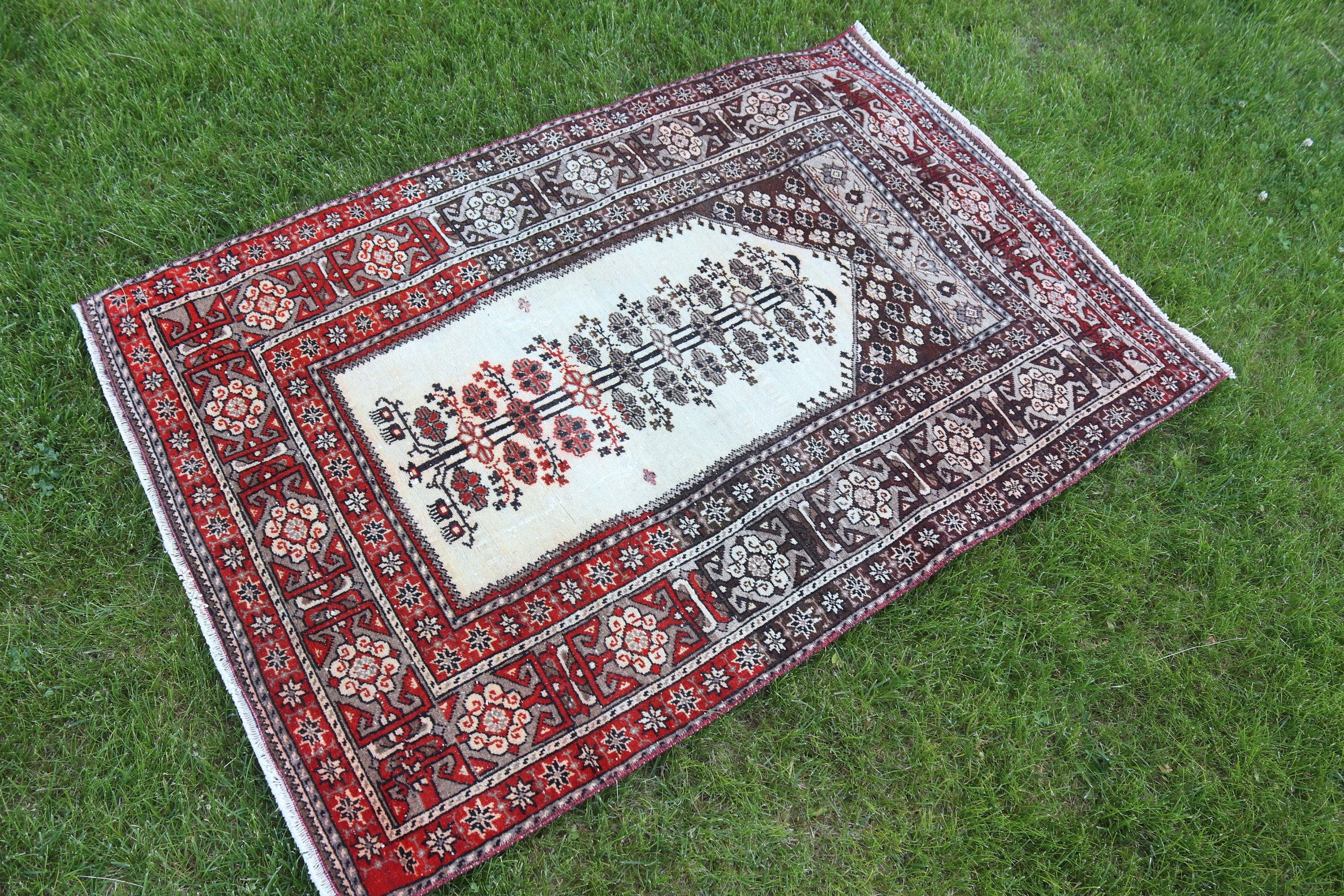 Türk Halısı, Yatak Odası Halısı, Duvara Asılı Halılar, 2.8x4.2 ft Küçük Halı, El Dokuma Halılar, Vintage Halılar, Küçük Vintage Halı, Bej Yer Halısı