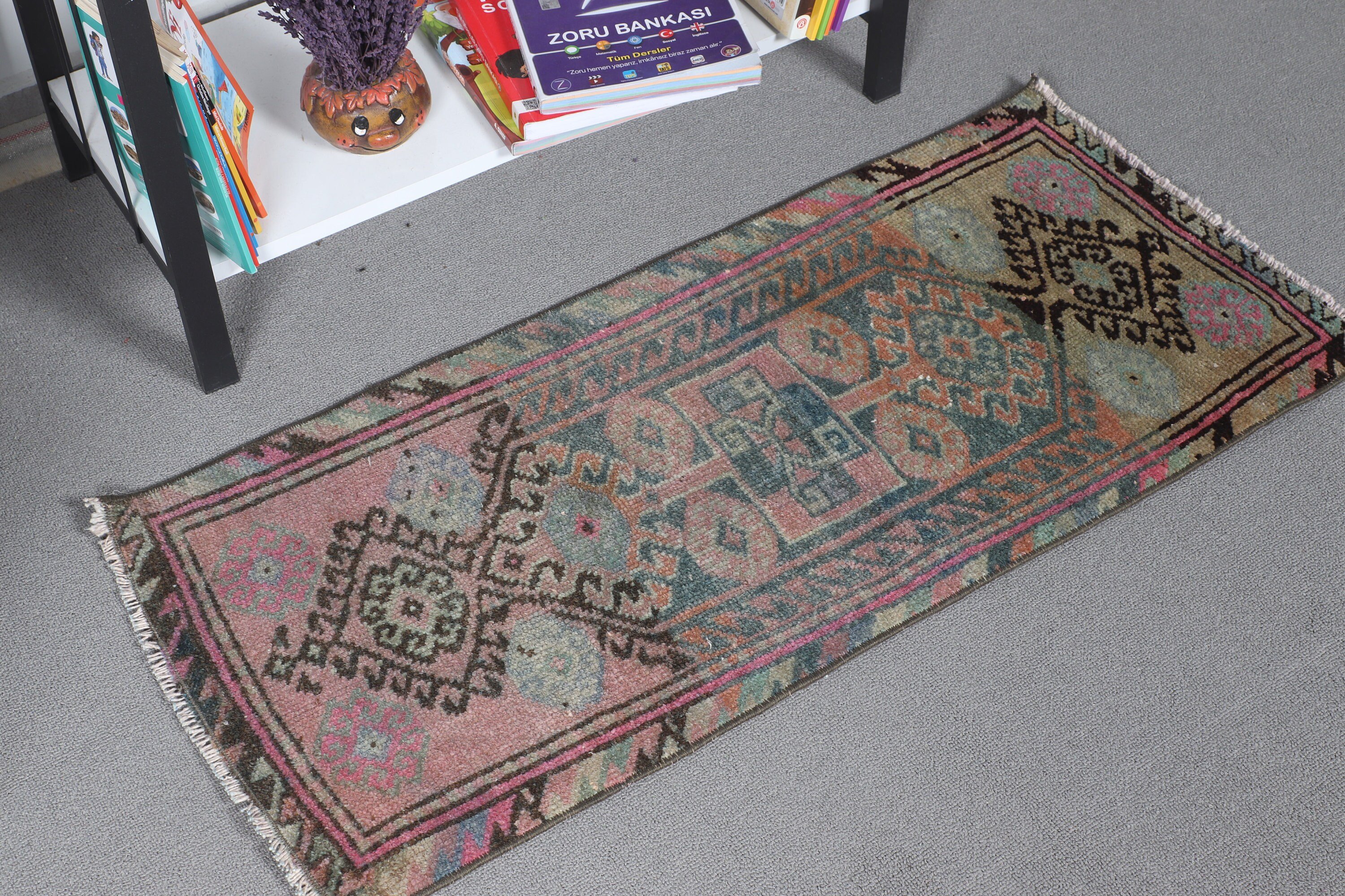 1.4x3.2 ft Küçük Halı, Vintage Halılar, Yurt Halısı, Türk Halısı, Oryantal Halılar, Mavi Antika Halılar, Araba Paspas Halısı, Mutfak Halısı, Mutfak Halıları