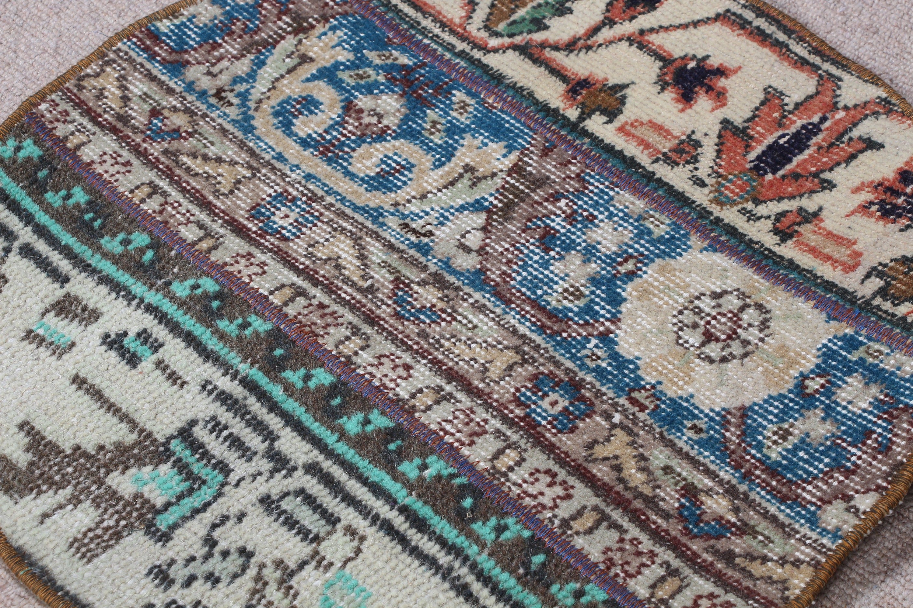 Rugs for Nursery, Blue  1.7x1.7 ft Small Rugs, Bathroom Rug, Antique Rug, Vintage Rugs, Turkish Rugs, Retro Rug, Kitchen Rugs