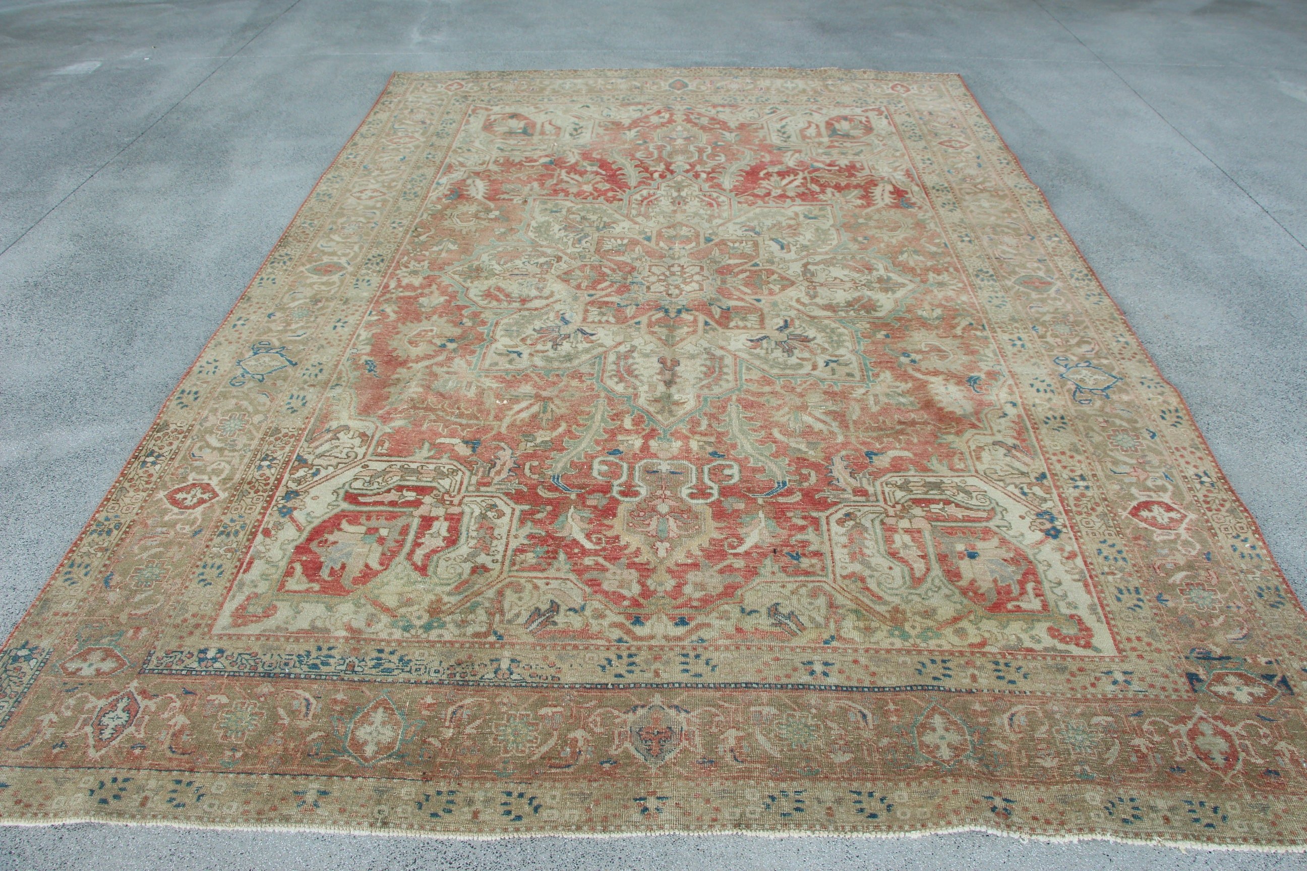 Antique Rugs, Exotic Rugs, Dining Room Rug, Vintage Rugs, Turkish Rugs, 7.3x11.3 ft Oversize Rugs, Beige Anatolian Rug