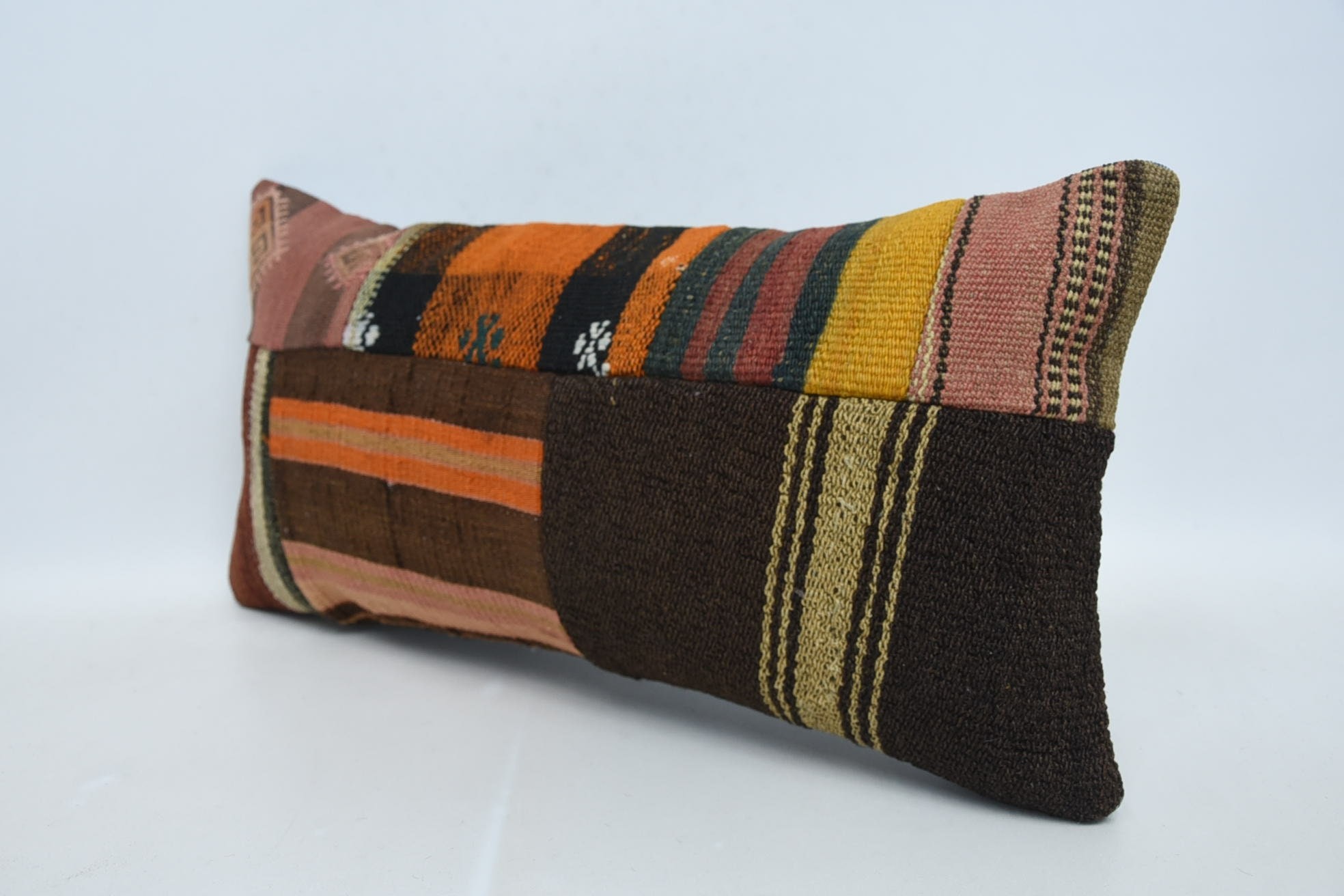 Bench Pillow, Home Decor Pillow, Colorful Cushion Case, Kilim Pillow, 12"x24" Brown Pillow Cover, Indoor Pillow Sham, Throw Kilim Pillow