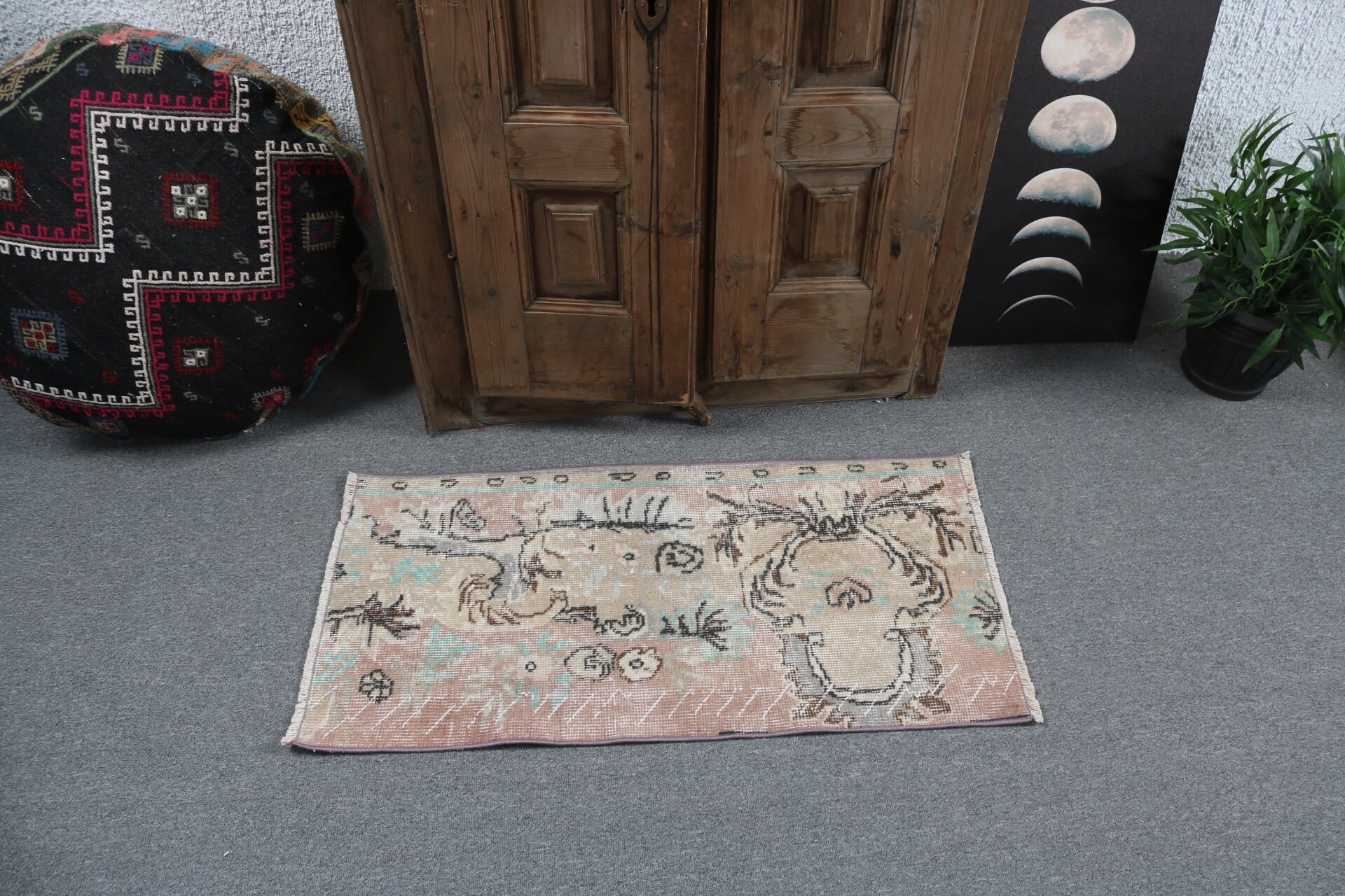 Araba Paspas Halısı, 1.6x3.2 ft Küçük Halı, Küçük Vintage Halı, Aztek Halıları, Mutfak Halıları, Vintage Halı, Bej Yün Halı, Oryantal Halılar, Türk Halısı