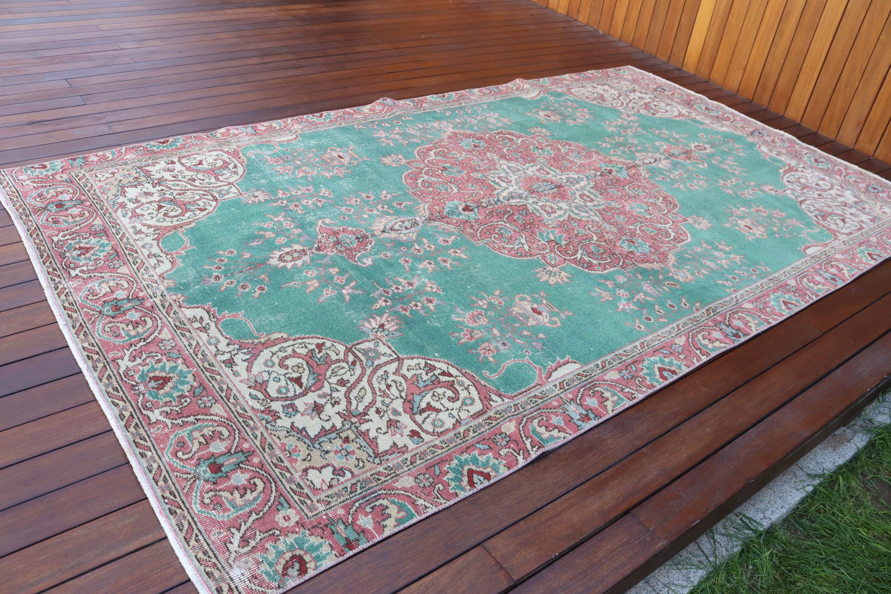 Düz Dokuma Halı, Büyük Vintage Halı, 5.5x9.5 ft Büyük Halılar, Vintage Halı, Yeşil Anadolu Halısı, Türk Halıları, Oturma Odası Halısı, Ev Dekor Halıları