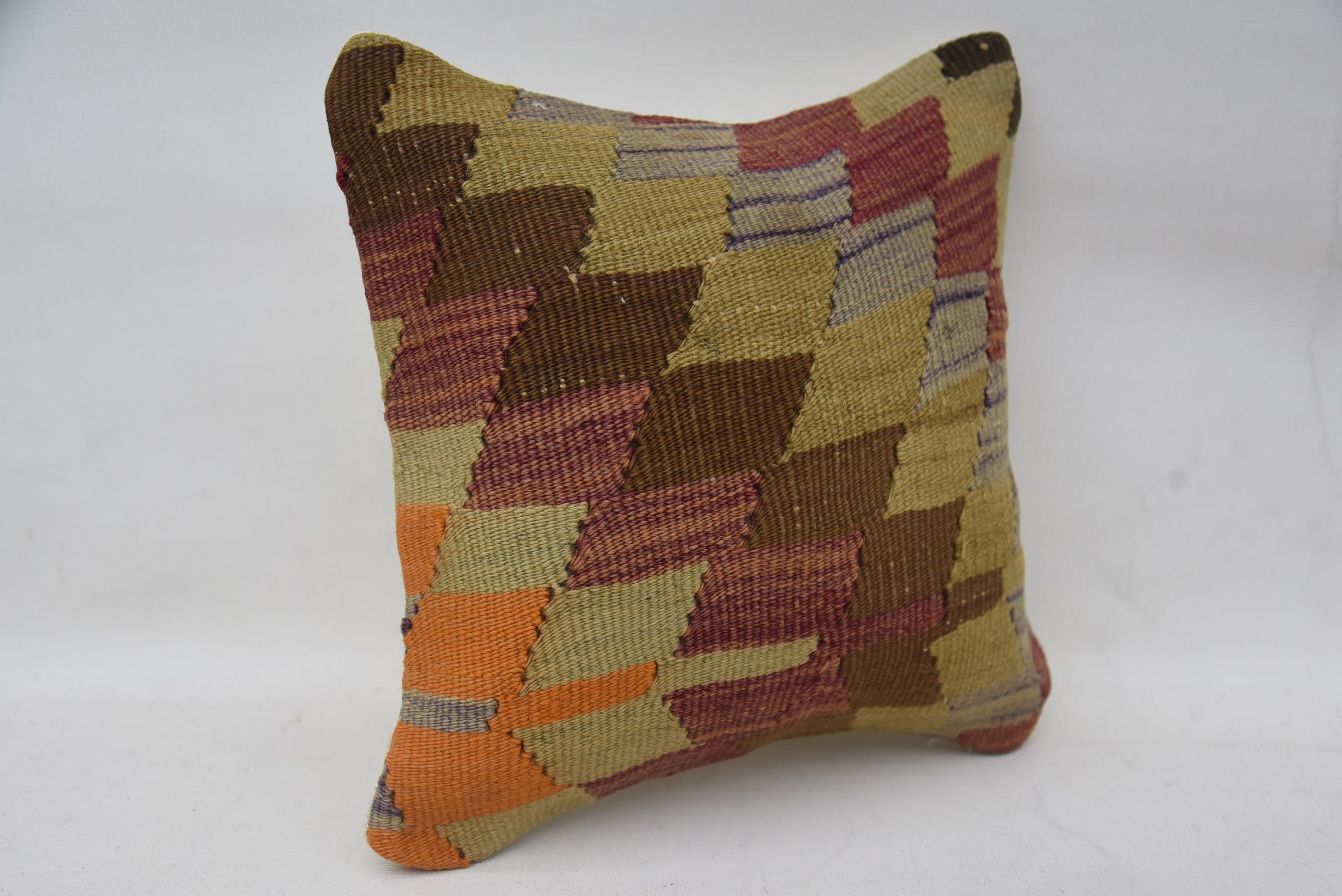 Art Deco Cushion, 12"x12" Brown Cushion Case, Kilim Pillow, Turkish Kilim Pillow, Sofa Bolster Cushion Cover, Kilim Pillow Cover