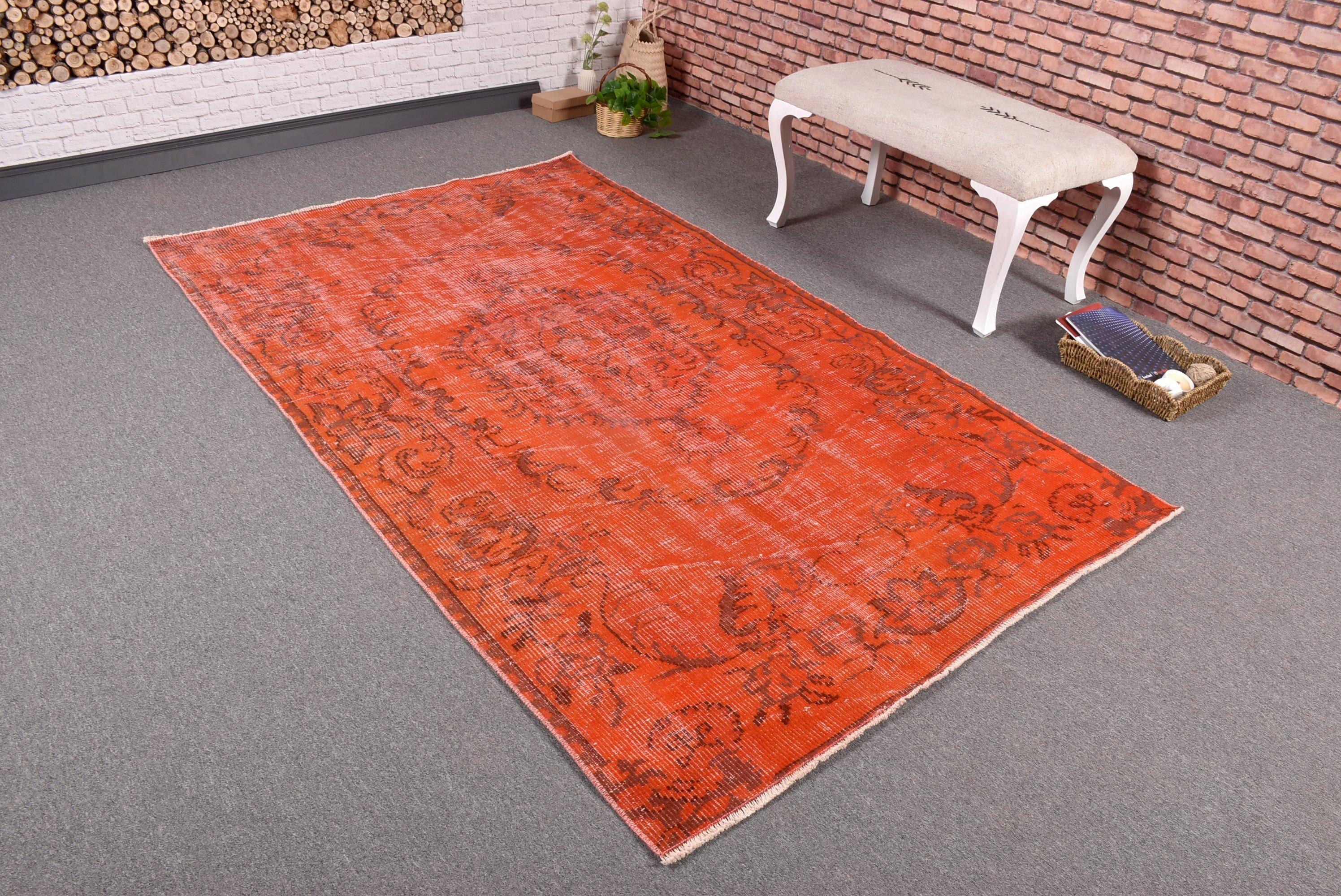 Home Decor Rug, Red Kitchen Rug, Turkish Rug, Indoor Rugs, Floor Rugs, Rugs for Floor, Vintage Rug, 4.6x7.6 ft Area Rug, Modern Rug