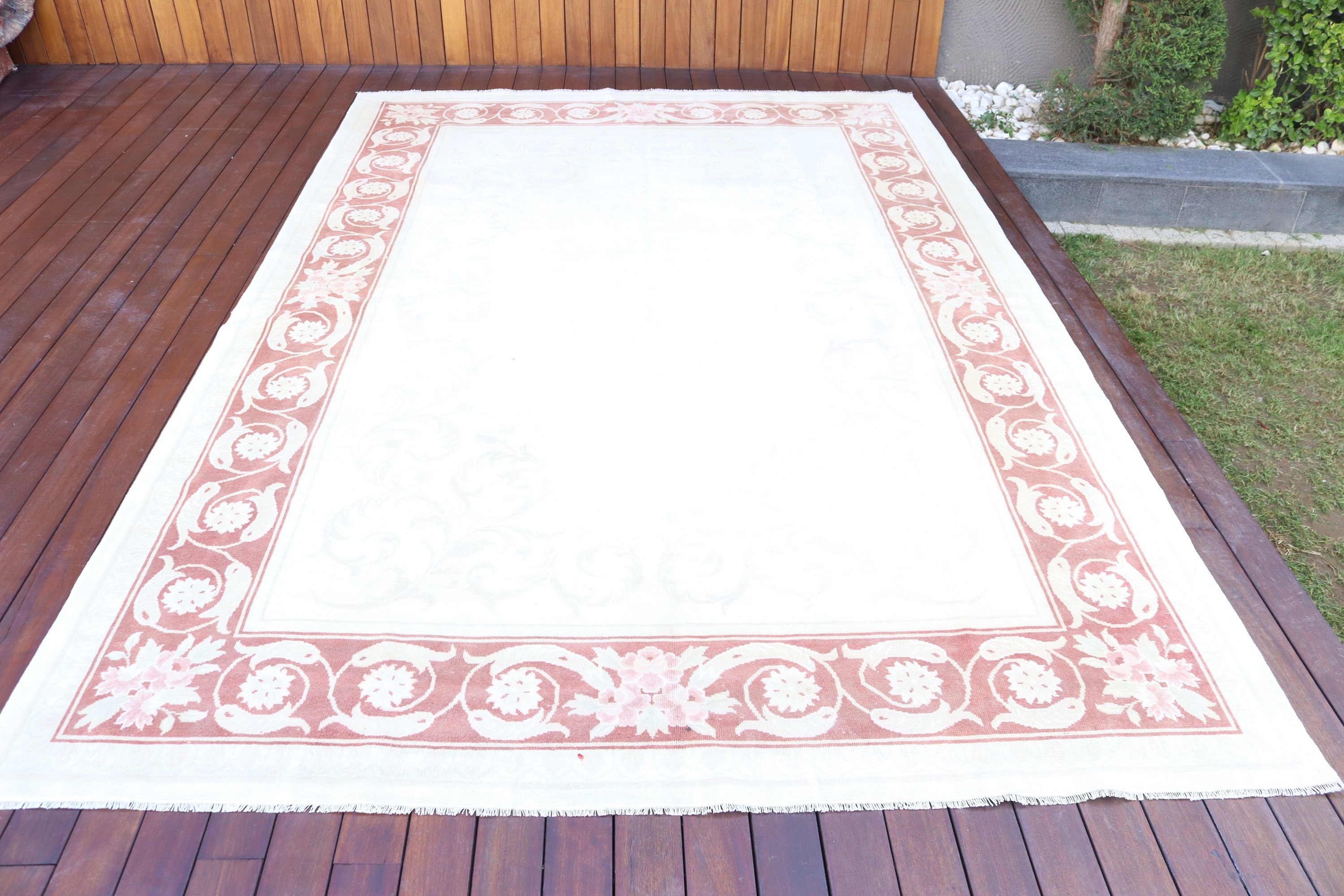 Bej Düz Dokuma Halı, 6.5x9.9 ft Büyük Halı, Vintage Halılar, El Dokuma Halılar, Düz Dokuma Halılar, Büyük Vintage Halılar, Türk Halıları, Salon Halıları