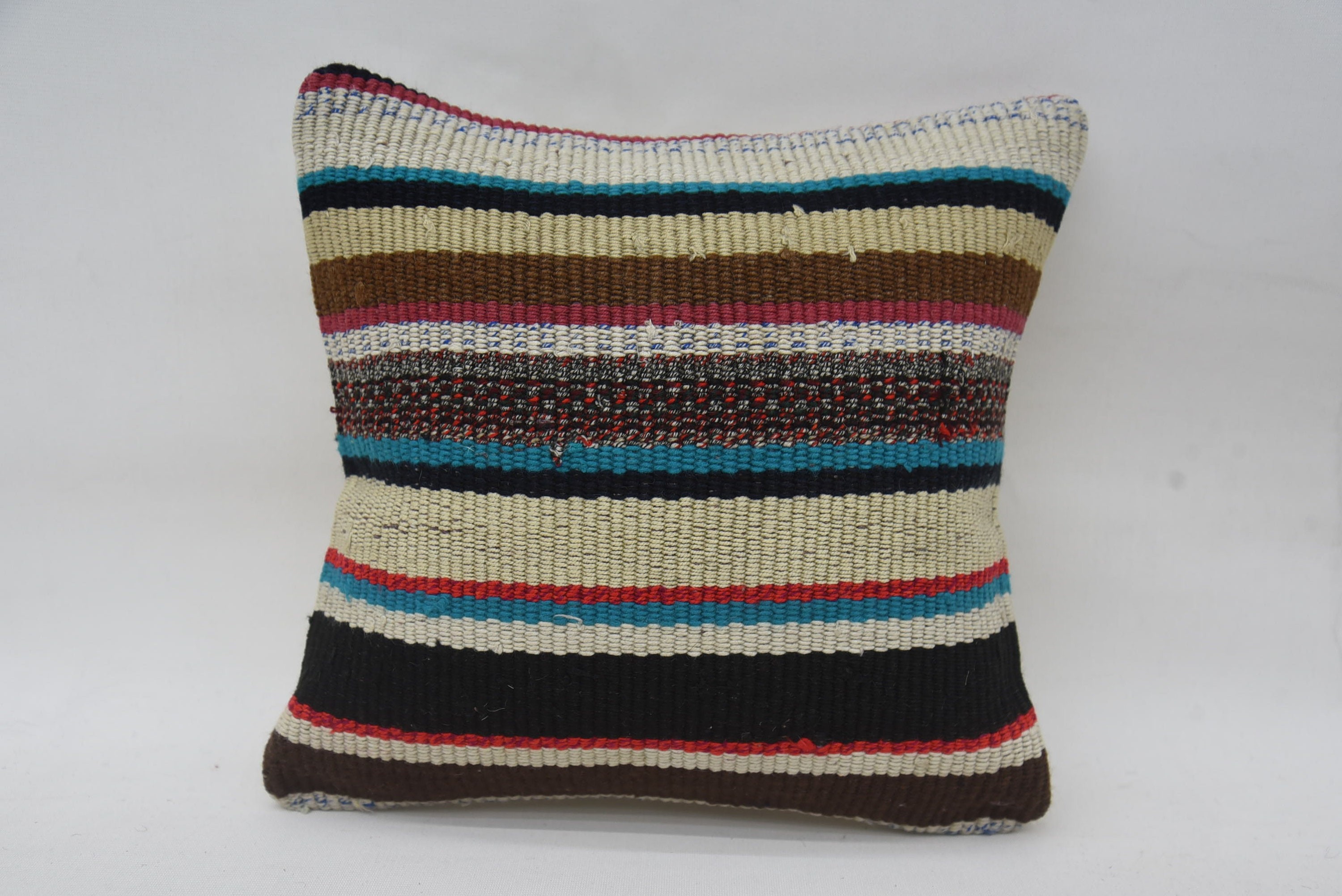 Kilim Cushion Sham, Vintage Pillow, 12"x12" Blue Cushion Cover, Natural Pillow, Pattern Throw Pillow, Vintage Kilim Pillow