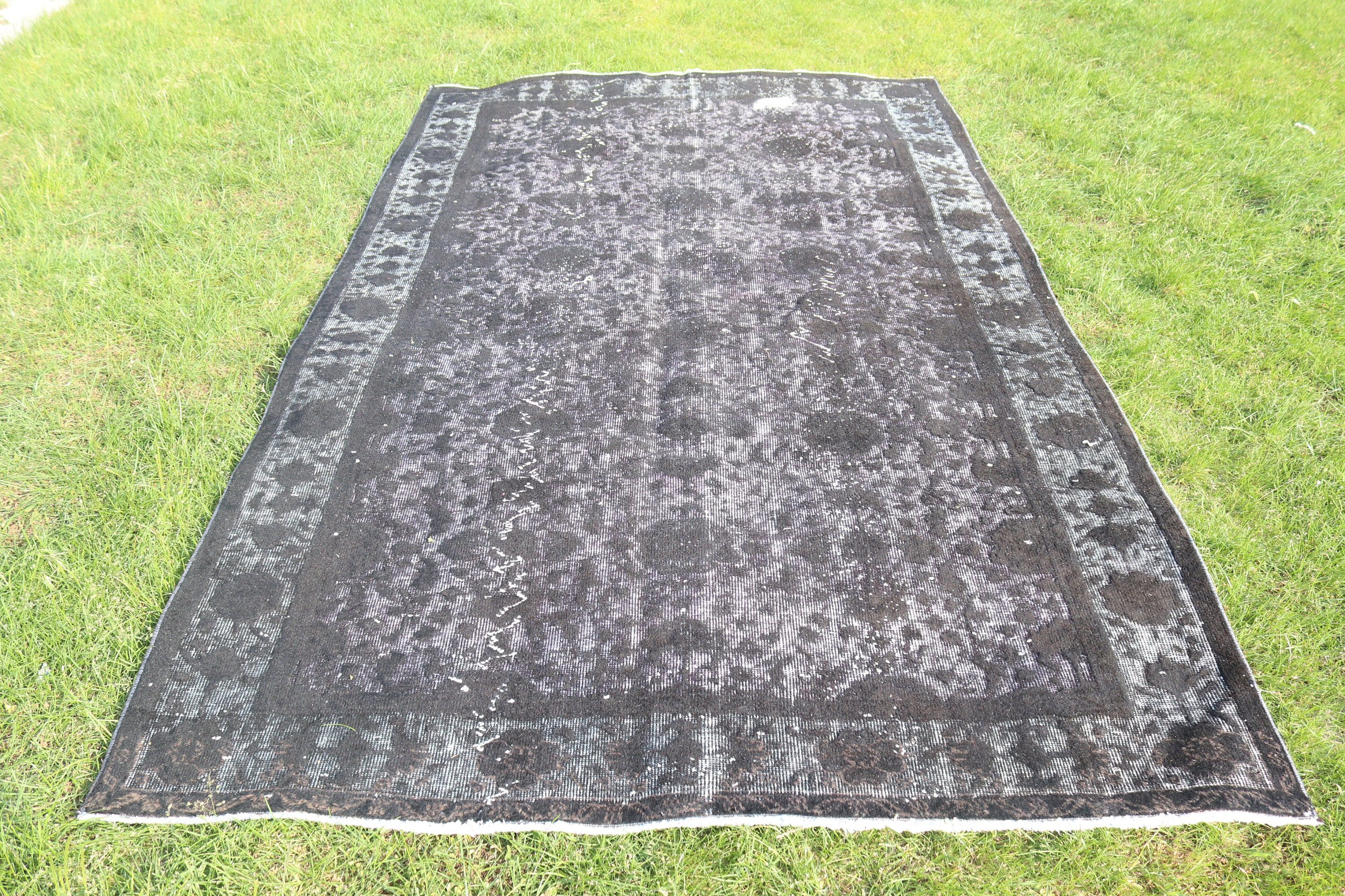 Vintage Halılar, Siyah Yer Halısı, Türk Halıları, Büyük Vintage Halı, Geometrik Halılar, 5.3x8.7 ft Büyük Halılar, Yemek Odası Halıları, Düz Dokuma Halılar