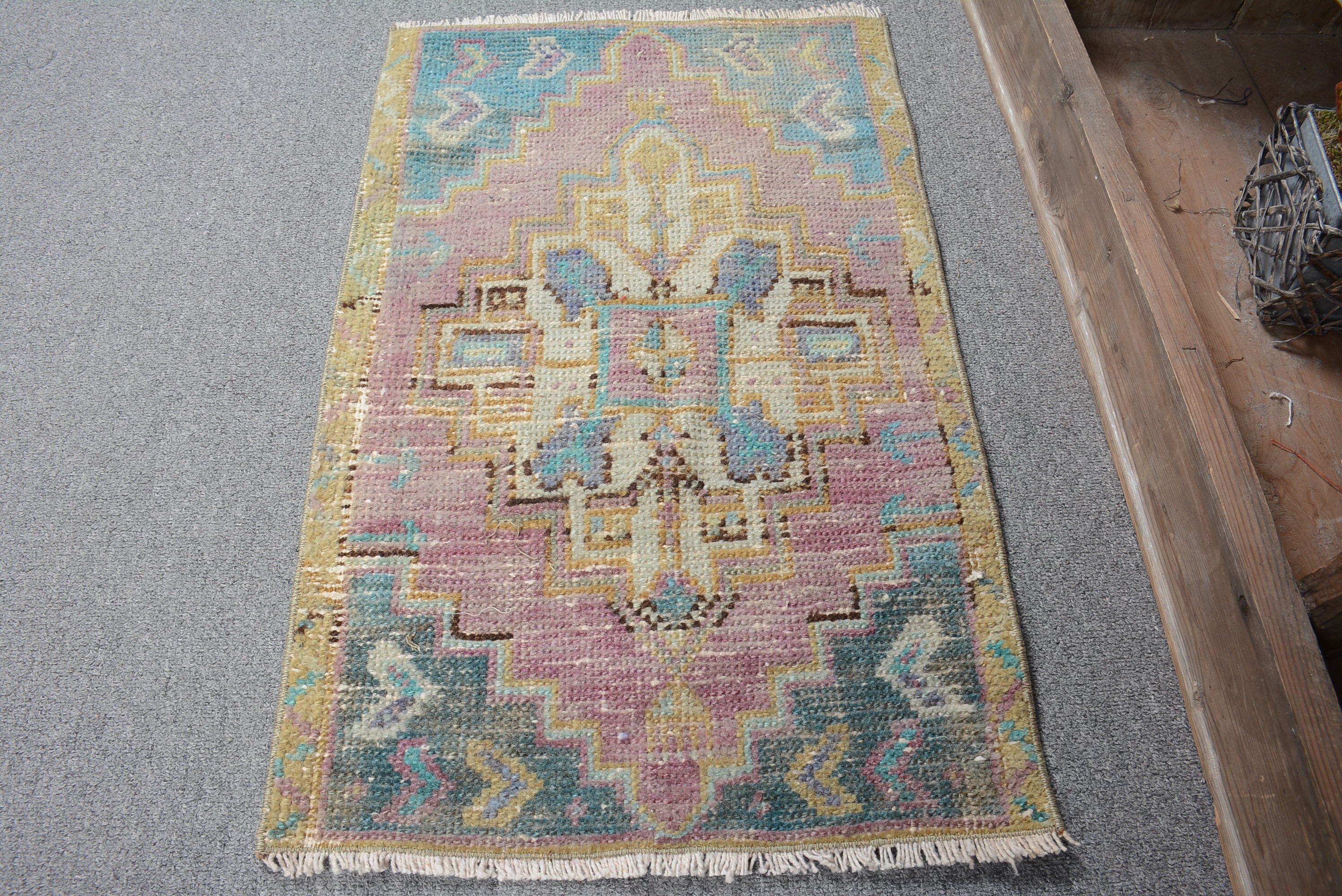 Vintage Halı, Anadolu Halısı, Mutfak Halıları, Banyo Halısı, Mor Oushak Halıları, 1.4x2.2 ft Küçük Halı, Türk Halısı, Yatak Odası Halısı, Soyut Halılar