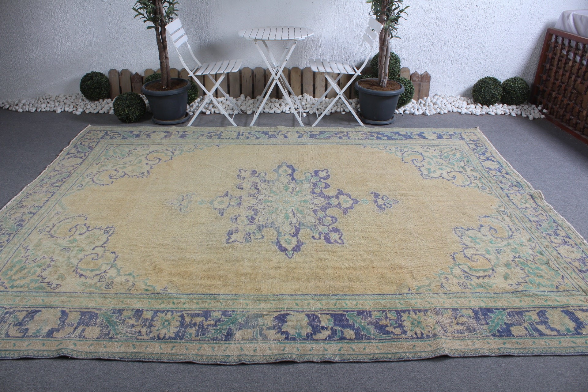 Fas Halısı, Vintage Halı, Bej Oushak Halısı, Oturma Odası Halısı, Yemek Odası Halısı, Yer Halıları, 8.2x10.5 ft Büyük Boy Halı, Türk Halısı, Havalı Halılar