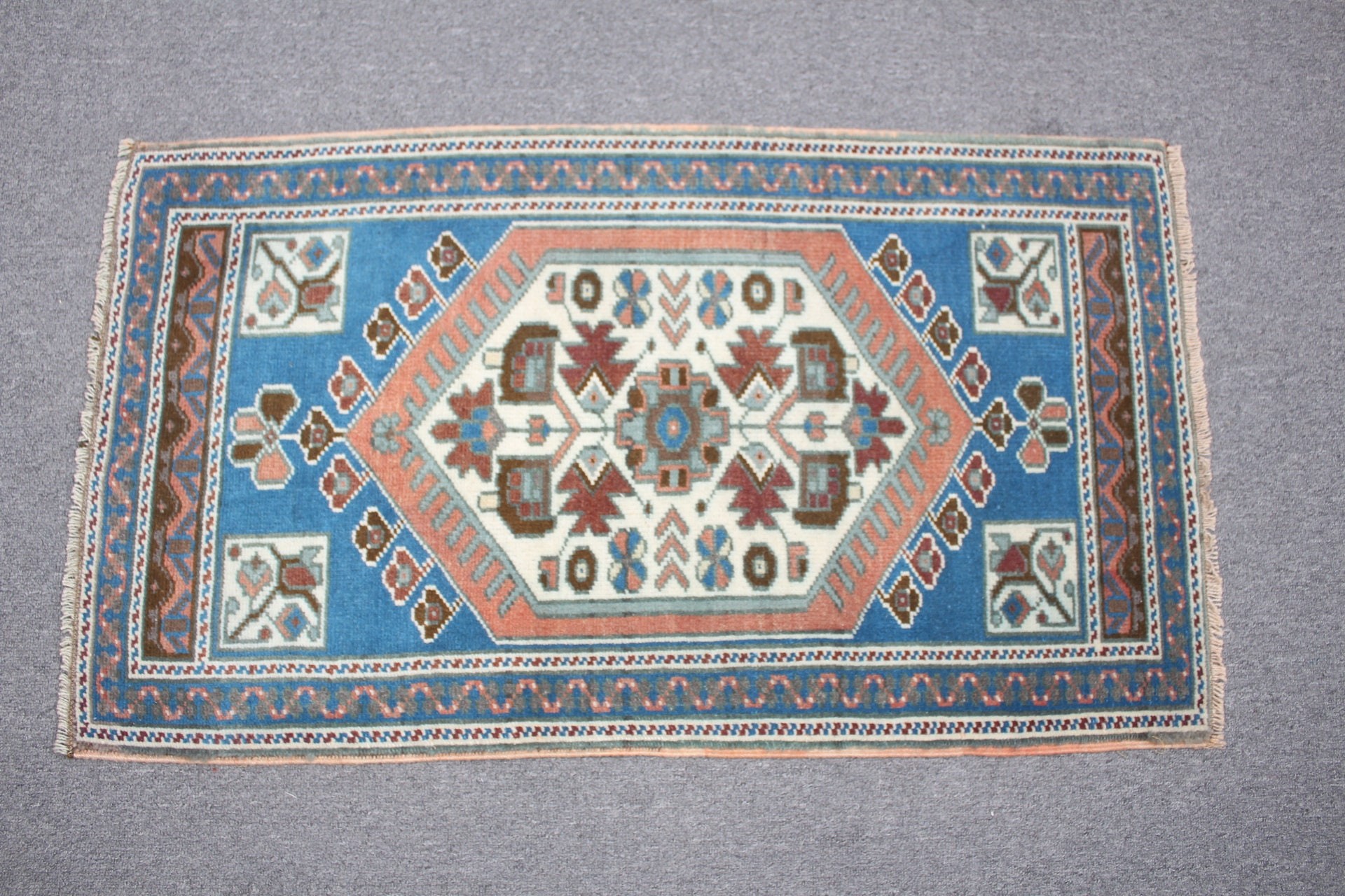 Turkish Rug, Floor Rug, Door Mat Rug, 1.8x3.2 ft Small Rugs, Blue Home Decor Rug, Pastel Rug, Vintage Rug, Home Decor Rug, Car Mat Rug