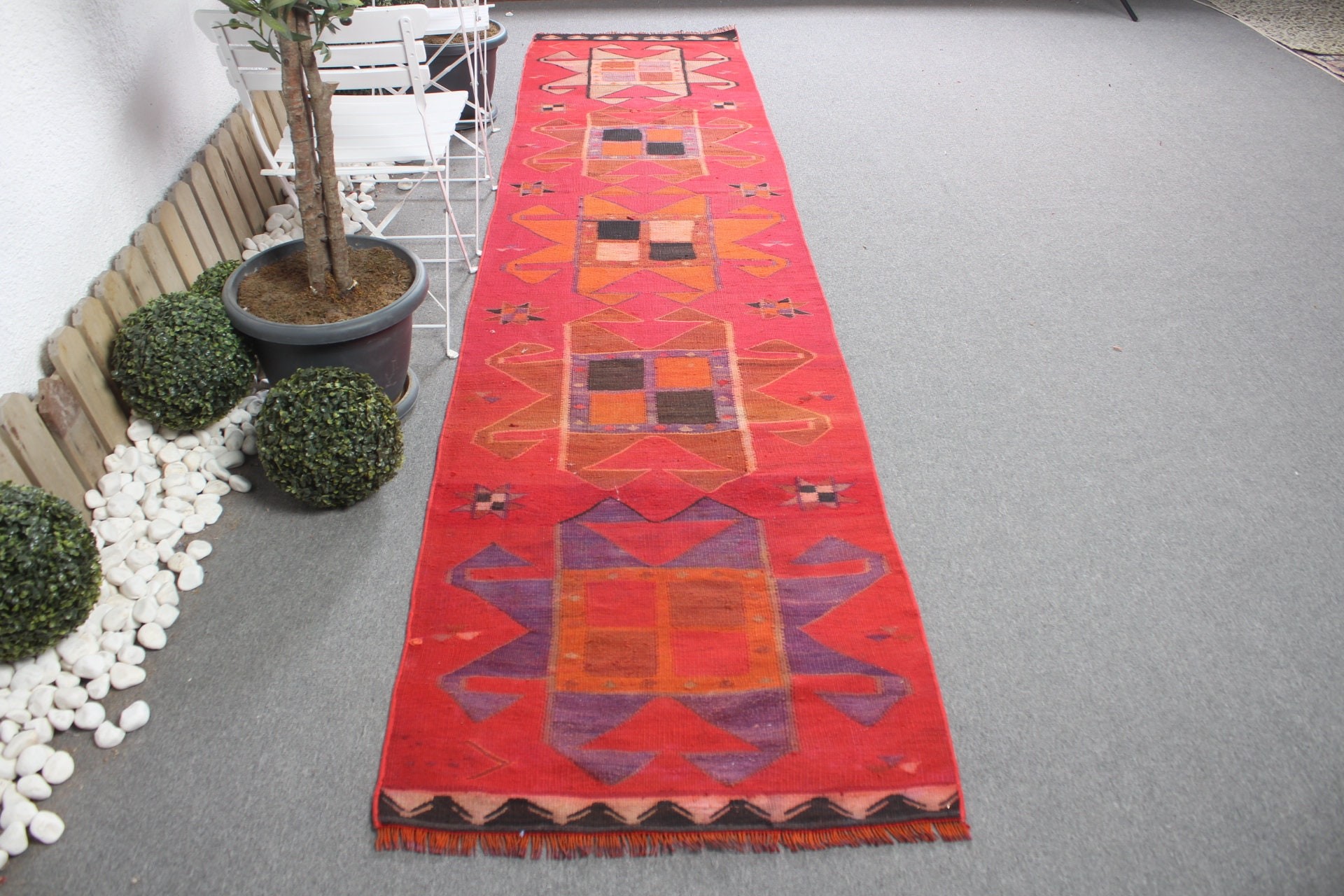 Koridor Halısı, Vintage Halı, Türk Halısı, Düz Dokuma Halısı, Kırmızı Ev Dekor Halısı, 2.8x12.6 ft Runner Halıları, Anadolu Halısı, Mutfak Halıları, Yün Halısı