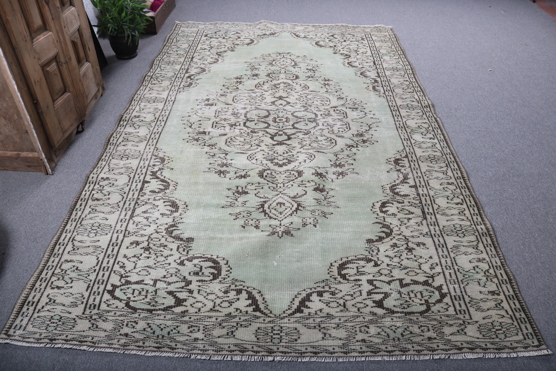 Oturma Odası Halısı, Büyük Vintage Halı, Türk Halısı, Boho Halısı, Anadolu Halıları, Yeşil Açıklama Halıları, 6x9.8 ft Büyük Halı, Vintage Halı, Aztek Halısı