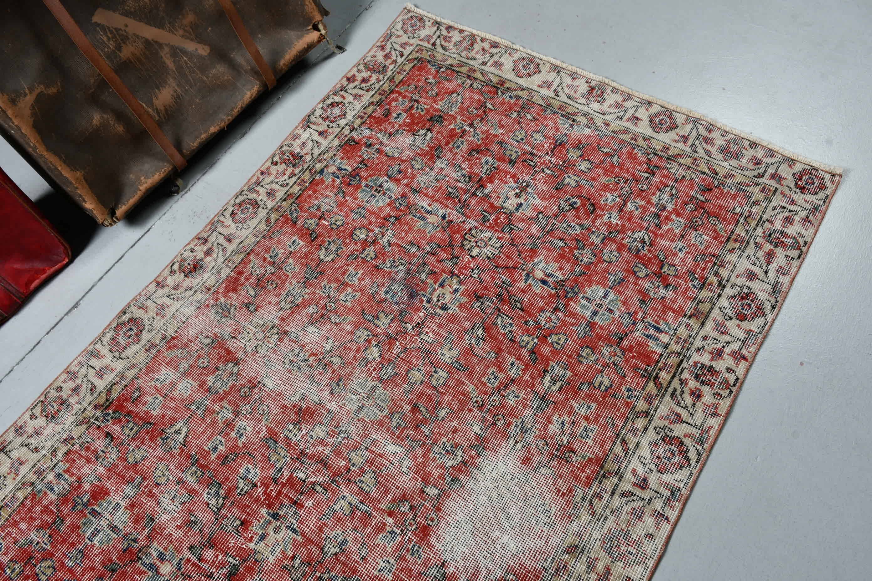 Bedroom Rug, Vintage Rug, Kitchen Rug, Red Antique Rugs, Turkish Rug, Floor Rug, 3.6x6.2 ft Accent Rug, Moroccan Rug, Rugs for Nursery