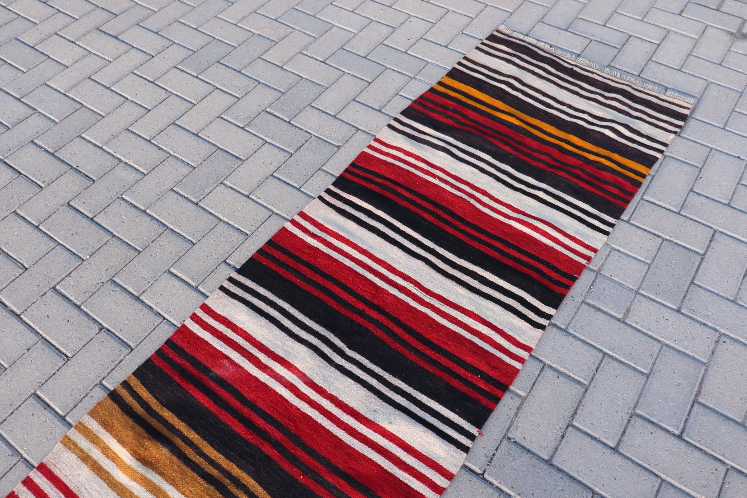 Kitchen Rug, Vintage Rug, Eclectic Rug, Kilim, Floor Rug, Red Wool Rugs, Anatolian Rug, Hallway Rugs, 2.3x11.2 ft Runner Rugs, Turkish Rugs